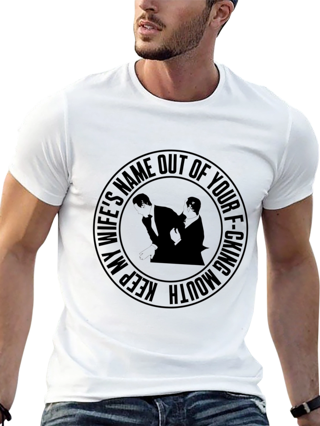 Black Keep My Wife's Name Out of Your F-ing Mouth Men's Black T-Shirt view 13