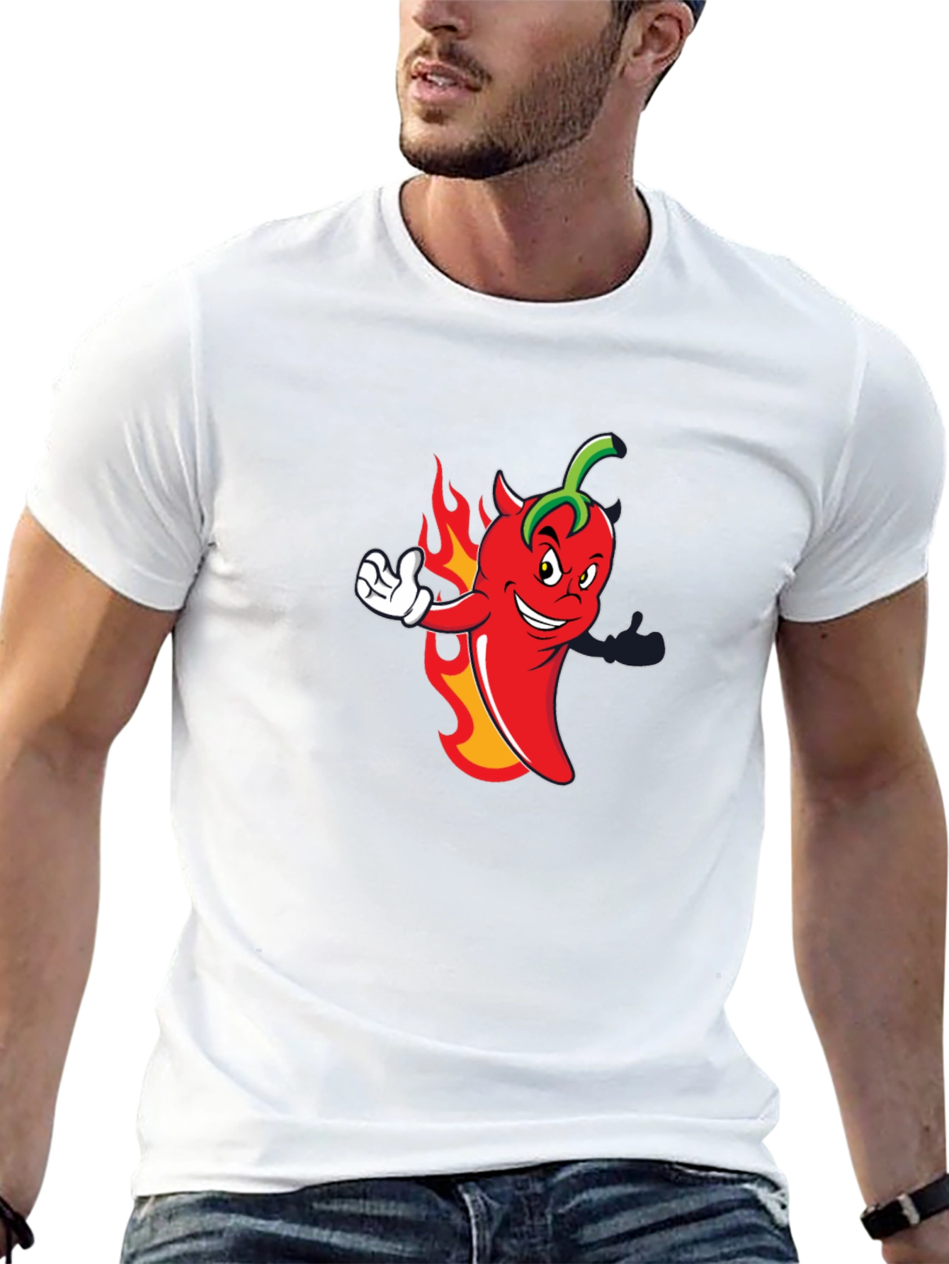 Black Spicy Chili Pepper Cartoon Graphic Black T-Shirt view 13
