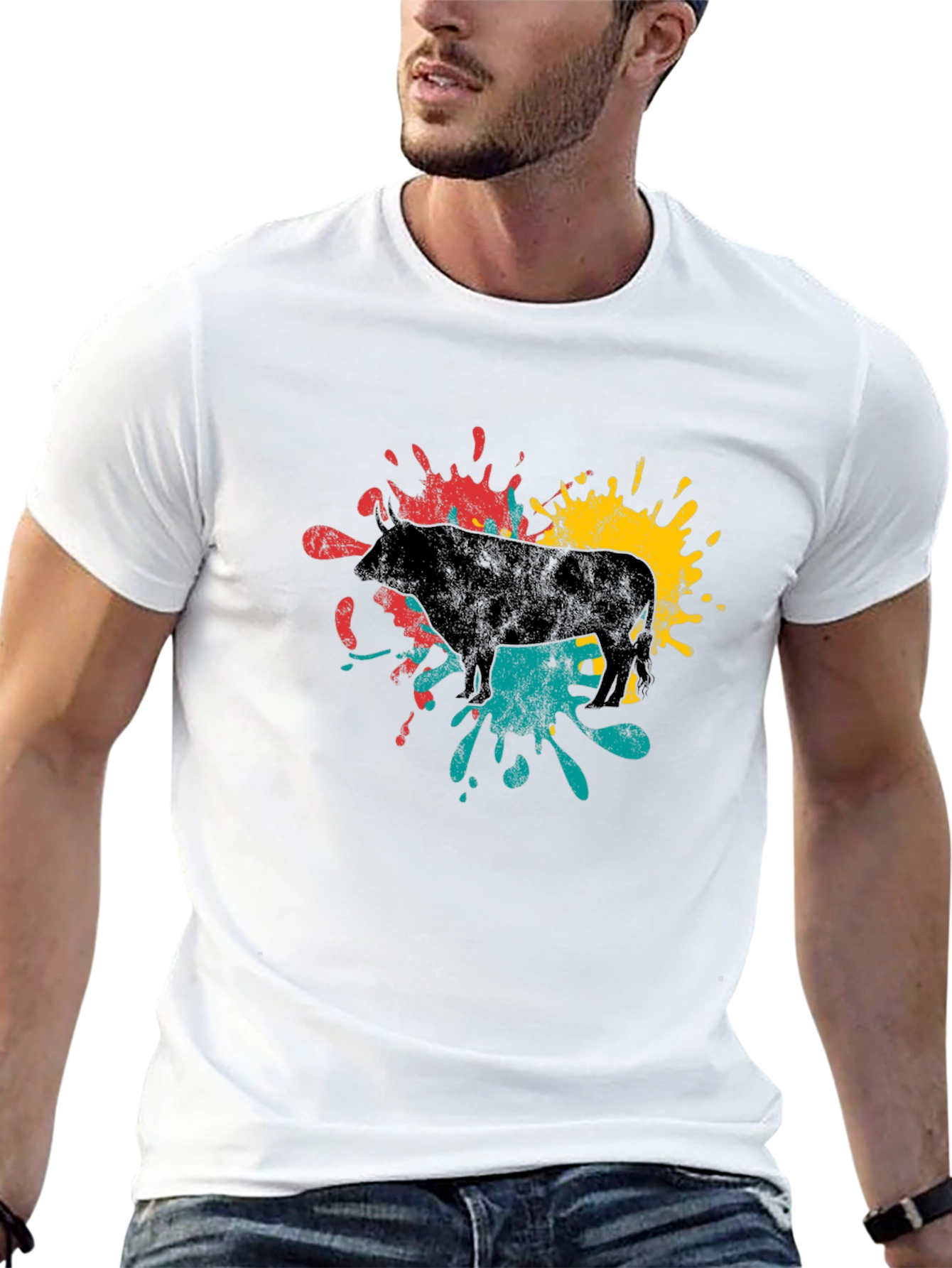 Black Abstract Bull Graphic Tee - Black view 13