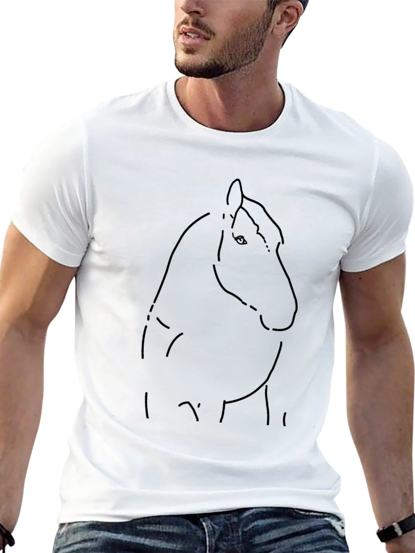 Black Minimalist Horse Outline Black T-Shirt view 13