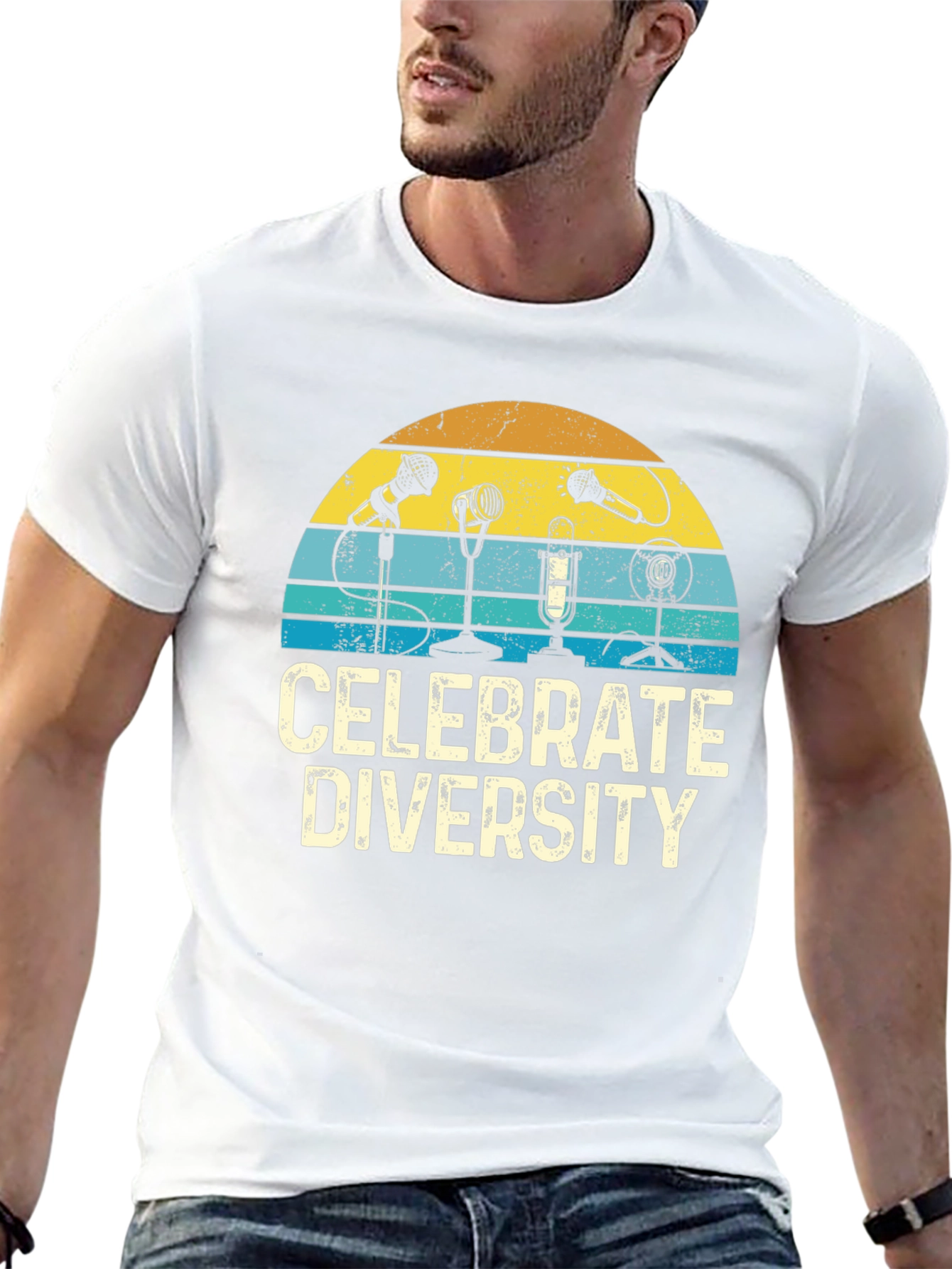 Black Celebrate Diversity T-Shirt: Vintage Microphone Graphic Tee view 13