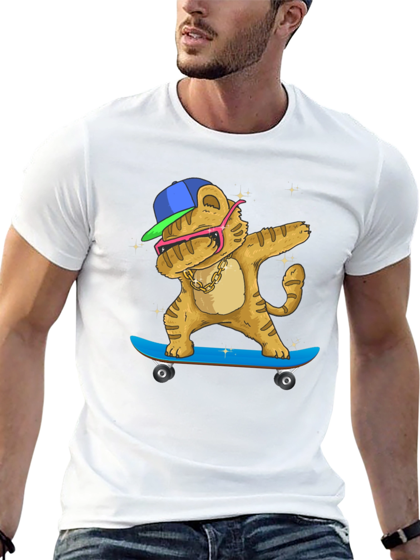 Black Dabbing Tiger Skateboard T-Shirt view 13