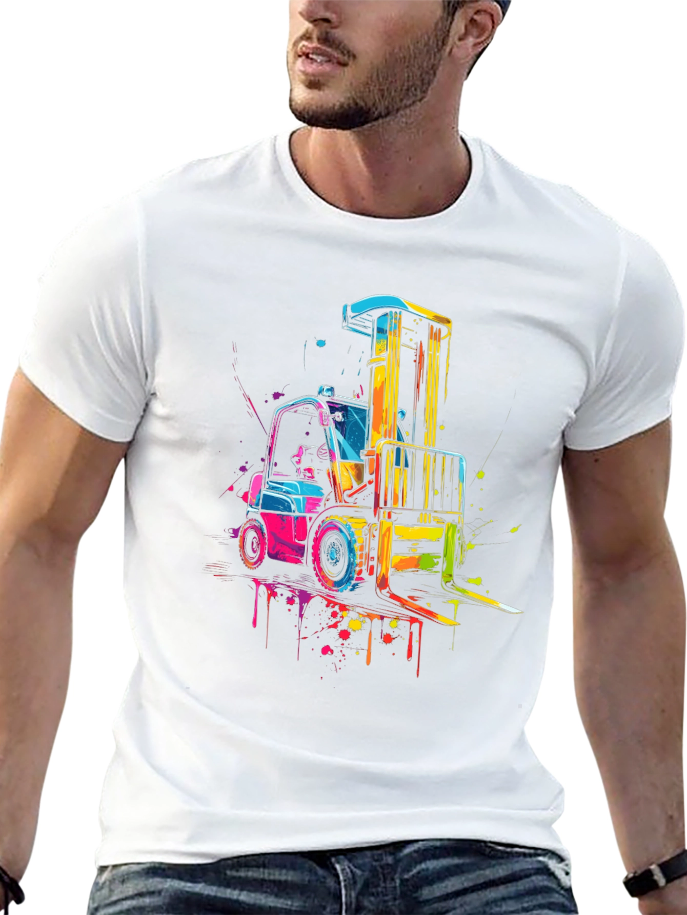 Black Forklift Graphic Tee - Colorful Construction Shirt view 13