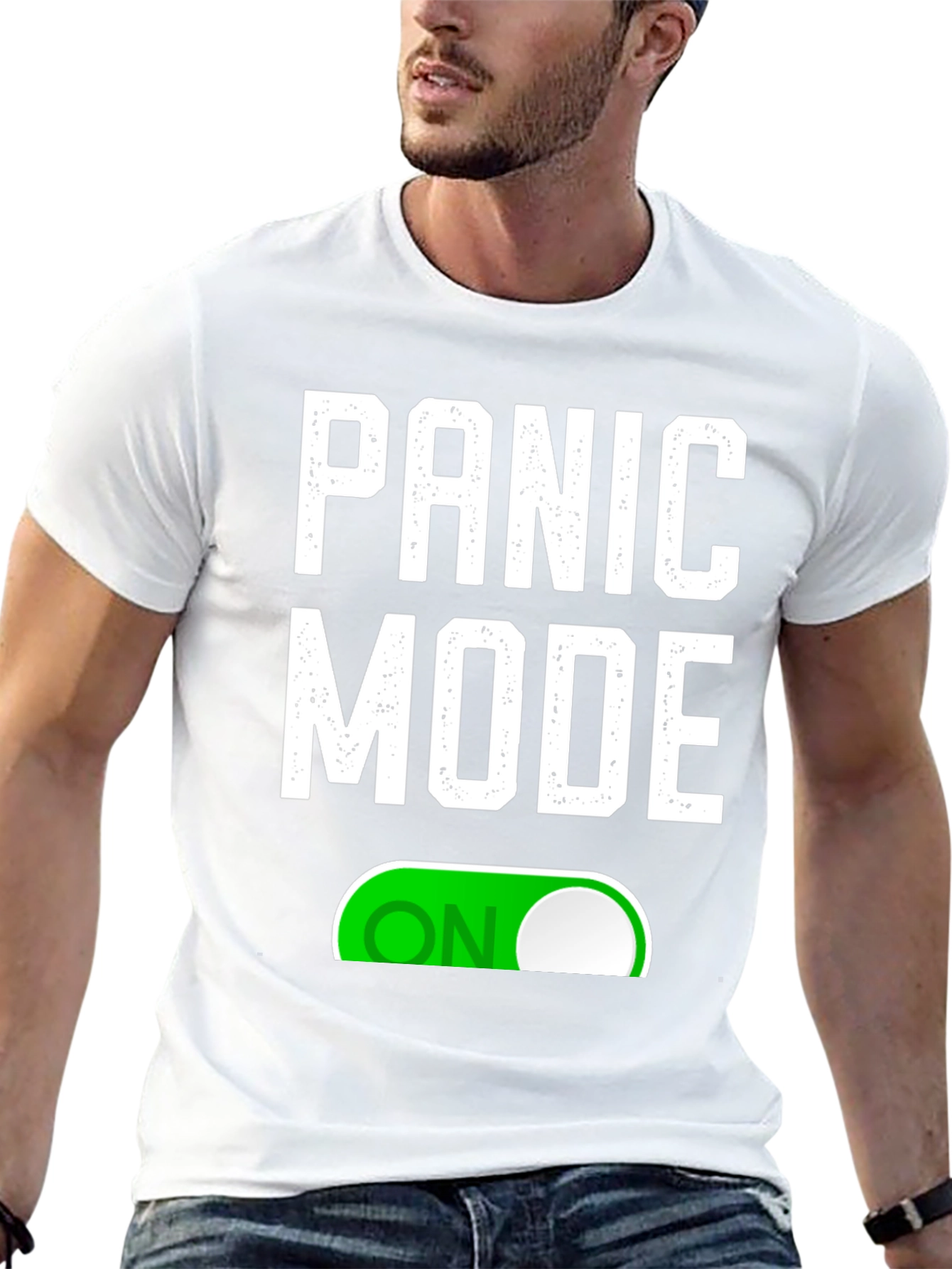 Black Panic Mode ON T-Shirt - Funny Graphic Tee view 13