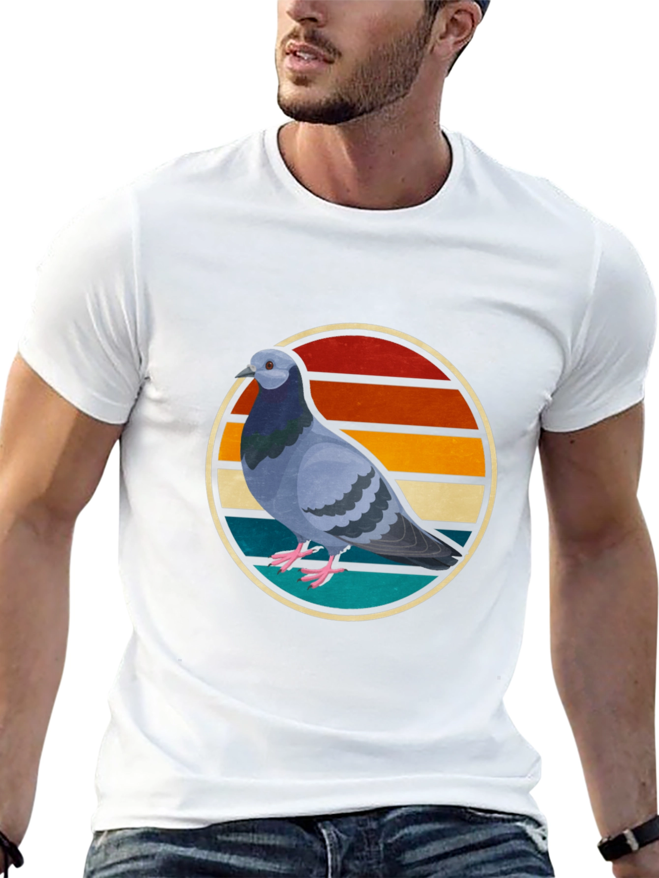 Black Retro Pigeon Graphic Tee - Cool Bird Lover Shirt view 13