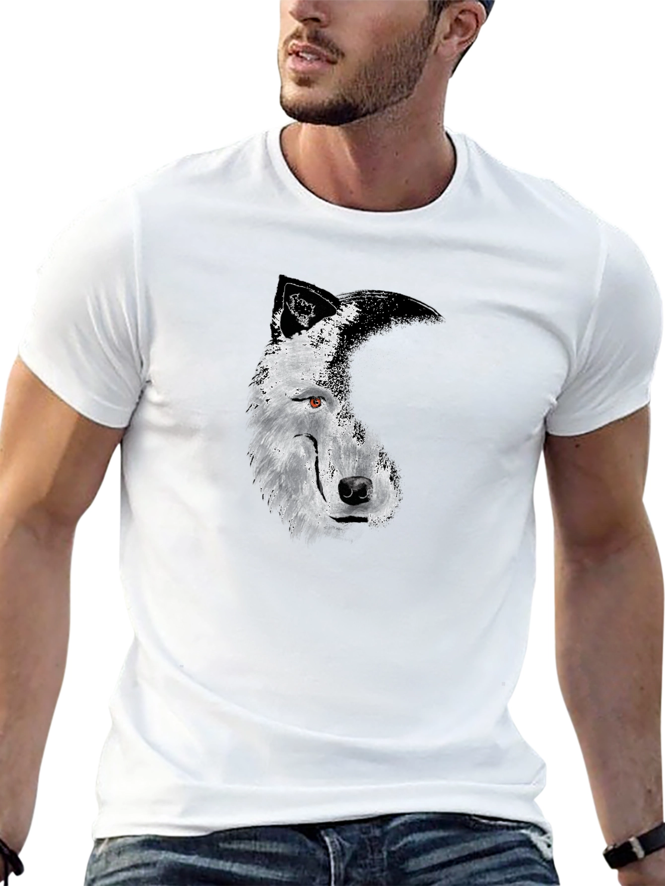 Black Men's Black Wolf Graphic Tee - Stylish & Unique Design view 13