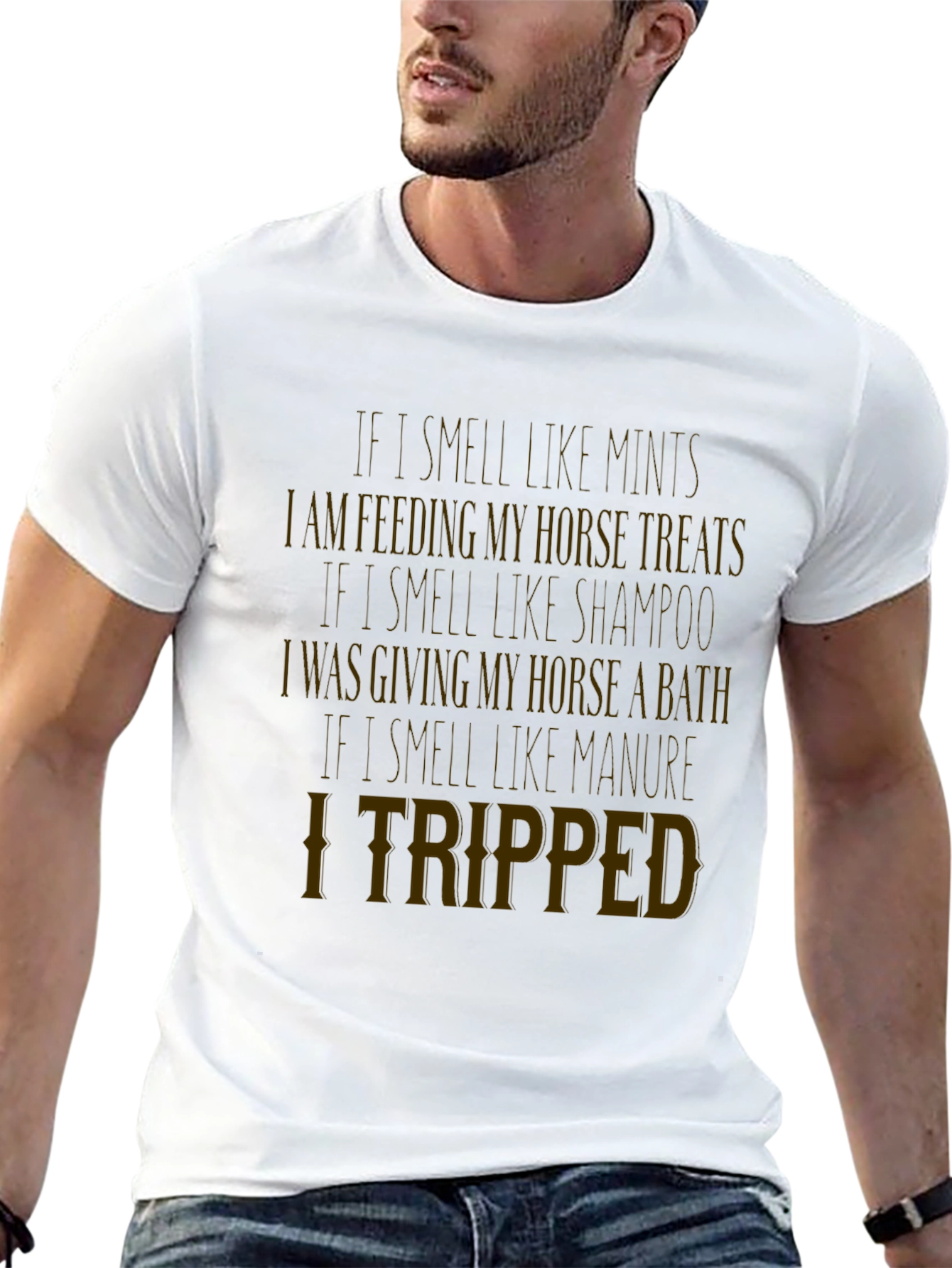 Black Funny Horse Lover T-Shirt: Tripped Manure Tee view 13