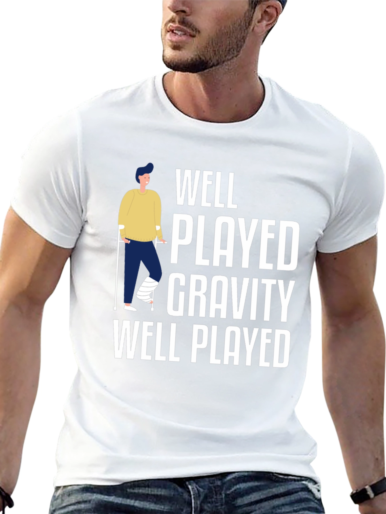 Black Well Played Gravity Funny Injury T-Shirt view 13