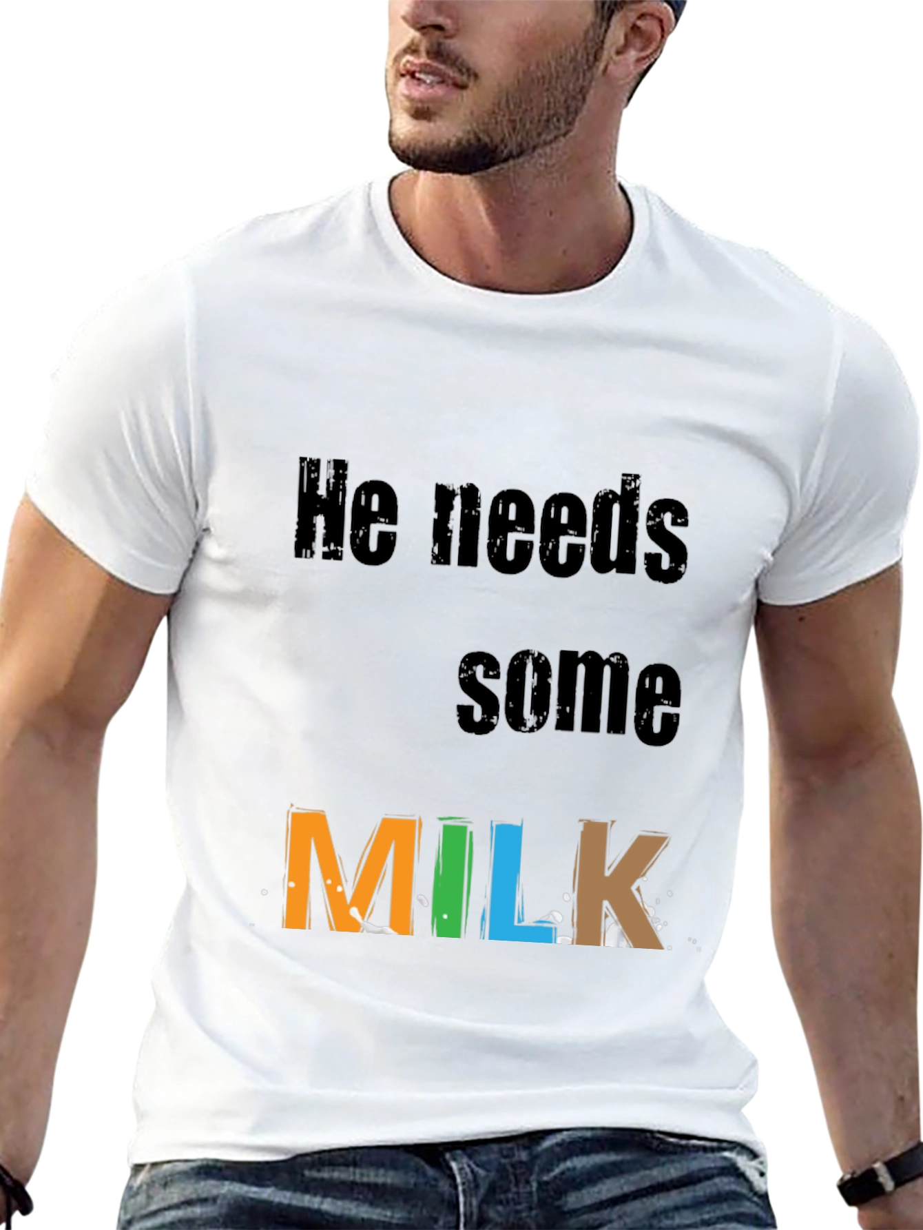 Black He Needs Milk T-Shirt - Funny Novelty Tee view 13
