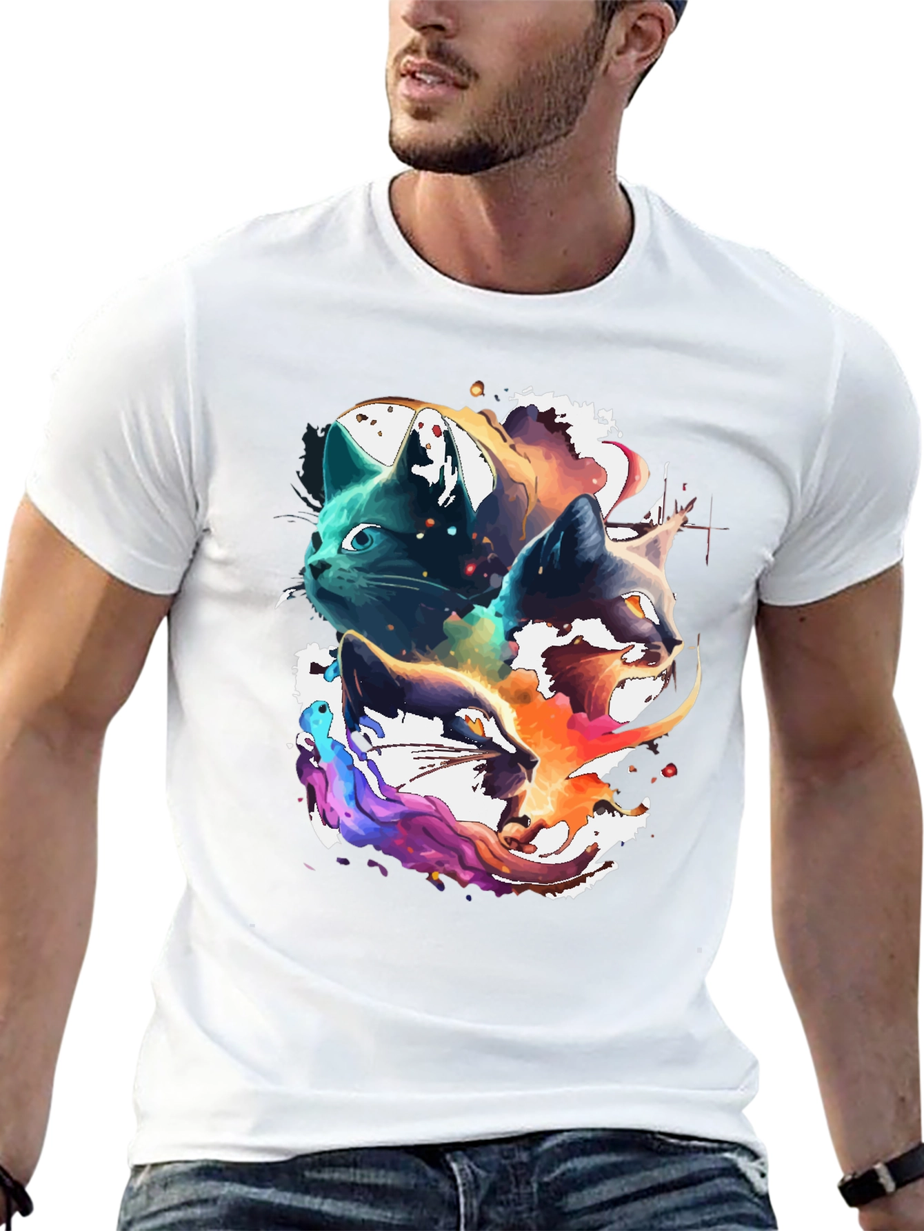 Black Abstract Cat Head Graphic Print Tee view 13
