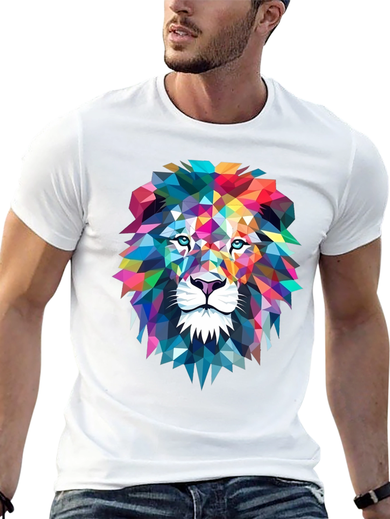 Black Geometric Lion Graphic Tee - Bold Art Design view 13