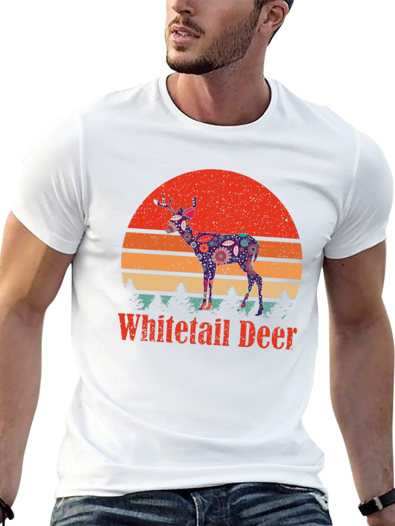 Black Vintage Whitetail Deer Graphic T-Shirt view 13