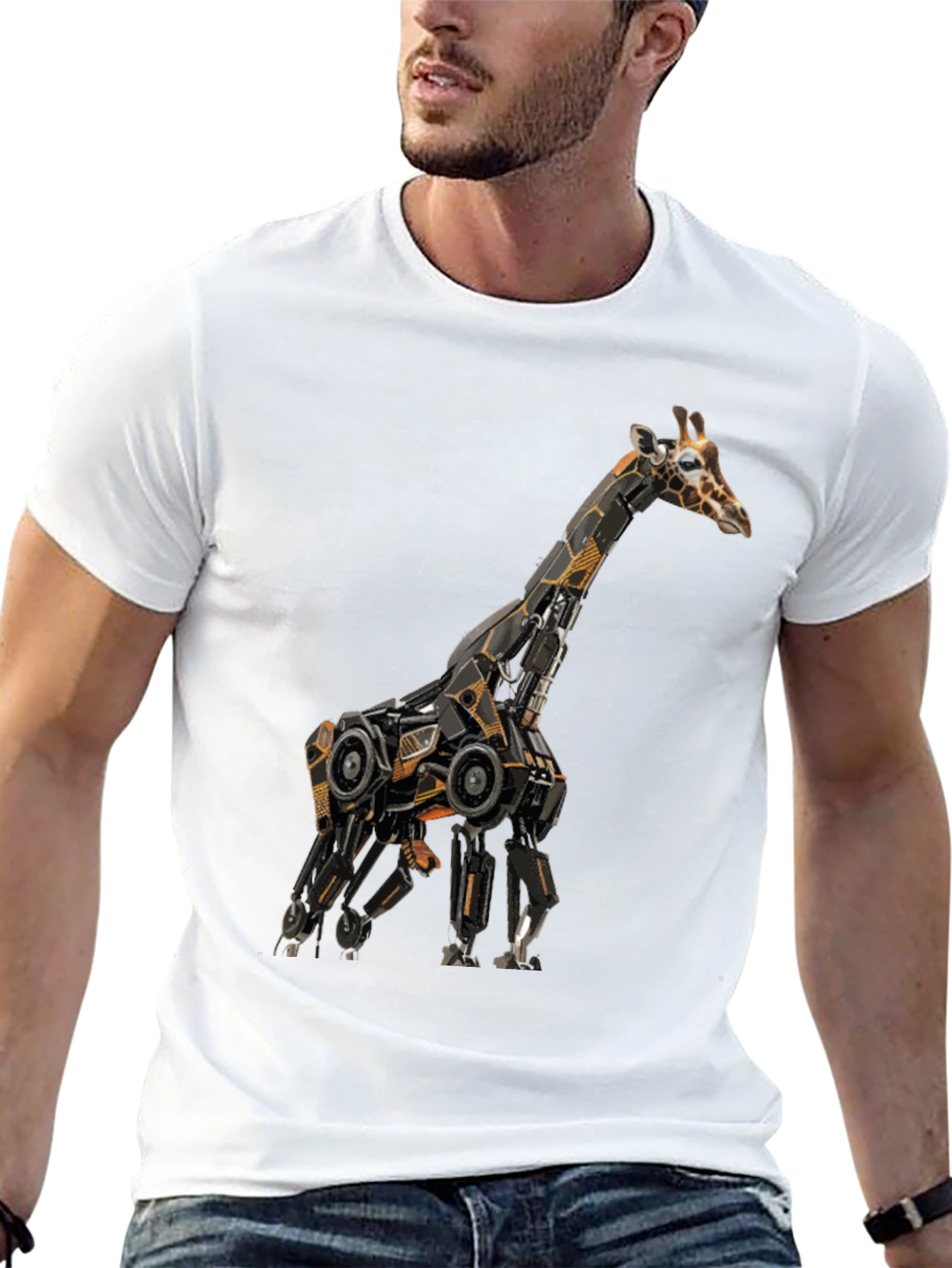 Black Robotic Giraffe Graphic Tee - Cool Black T-Shirt view 13