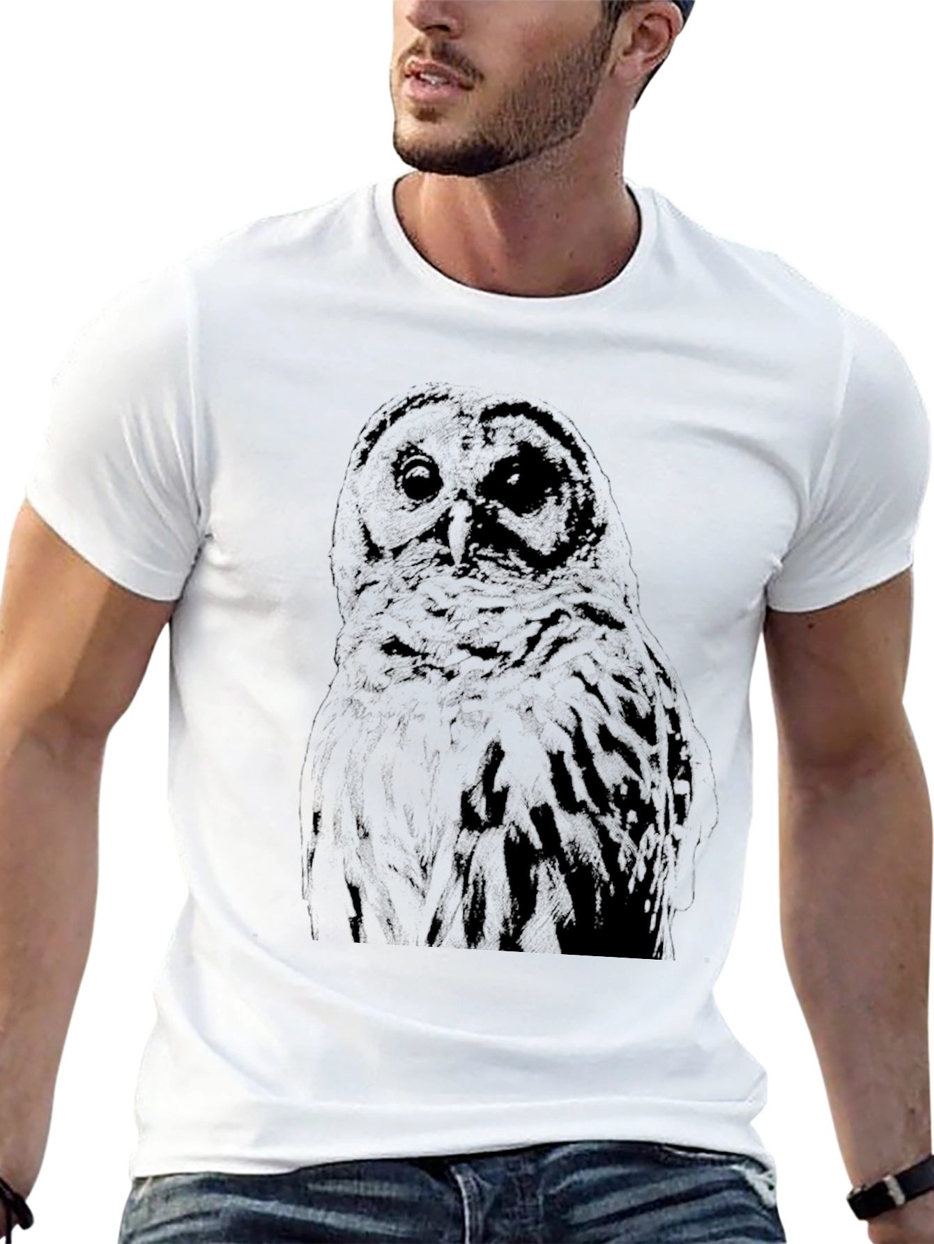 Owl Graphic Print Crew Neck T-Shirt - 13