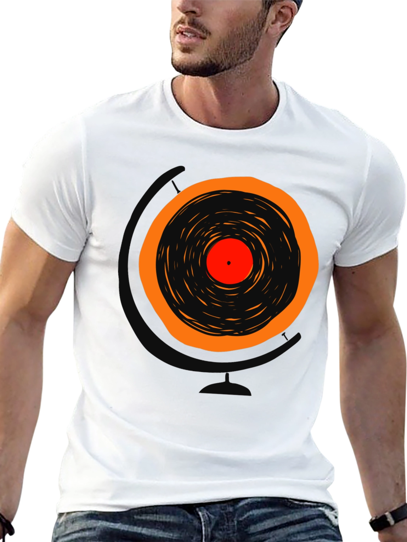 Black Retro Vinyl Record Graphic T-Shirt view 13
