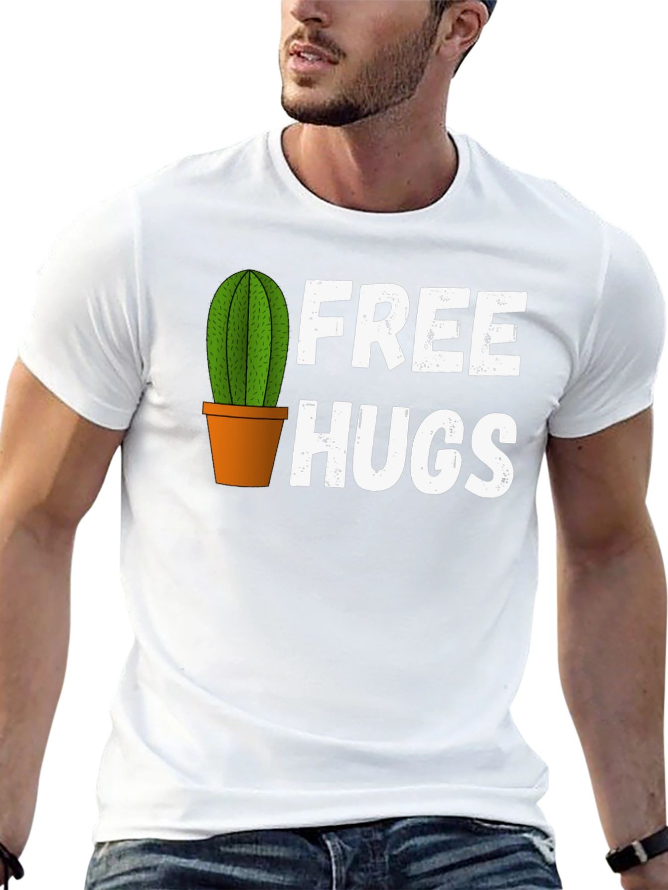 Black Free Hugs Cactus Graphic T-Shirt view 13