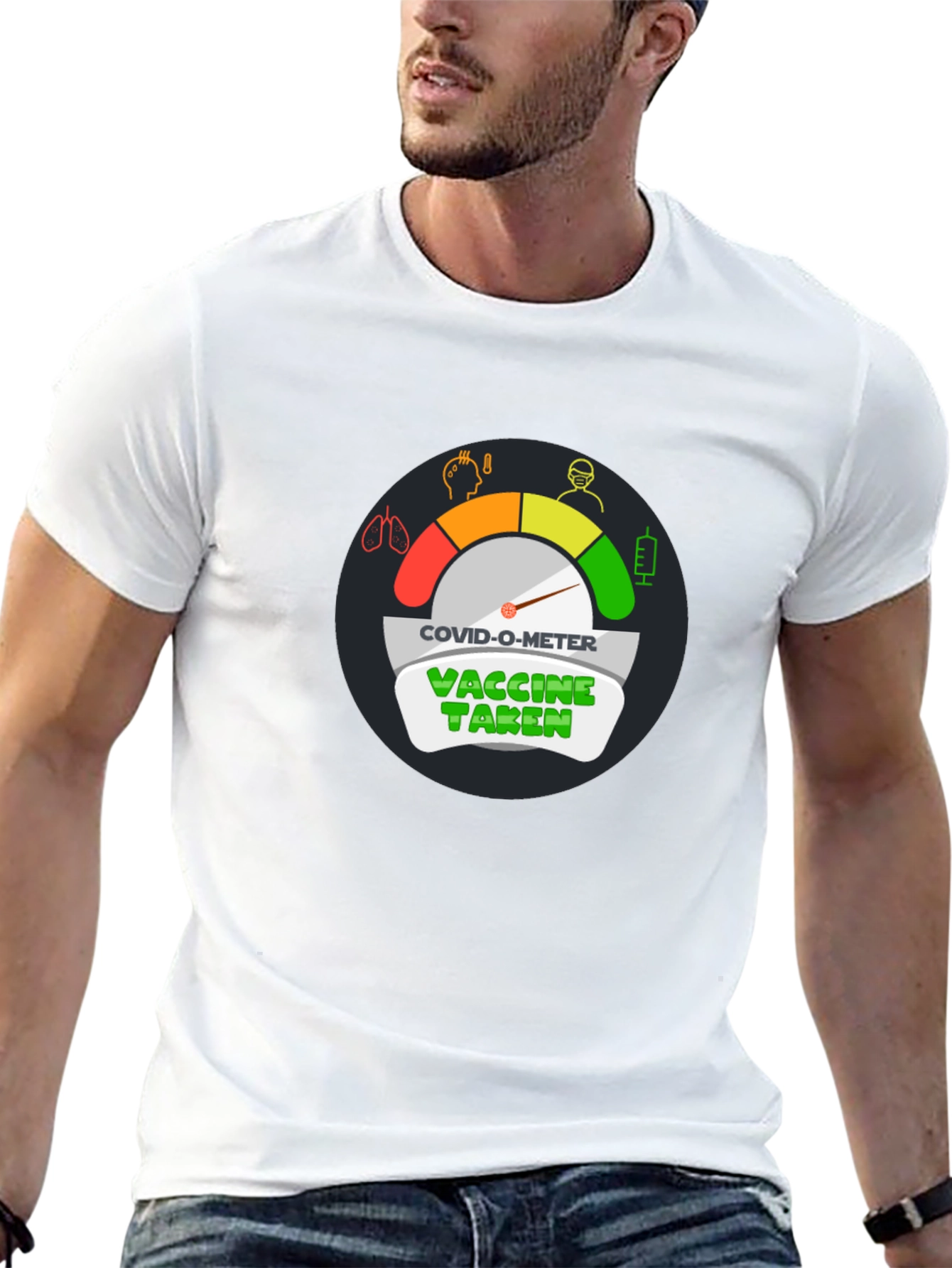 Black COVID-O-Meter Vaccine Taken Black T-Shirt view 13