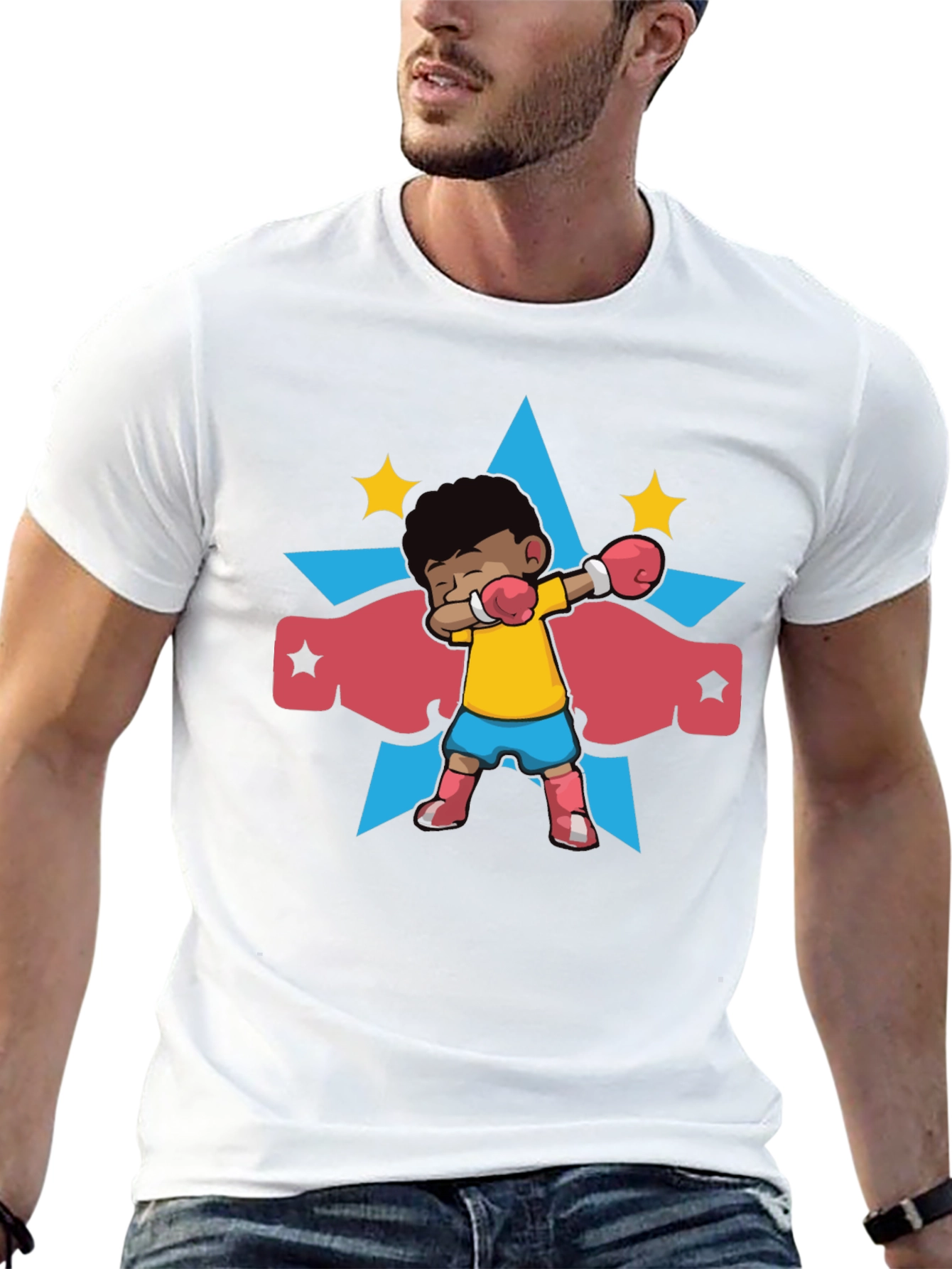 Black Cartoon Boxer Kid Graphic T-Shirt view 13