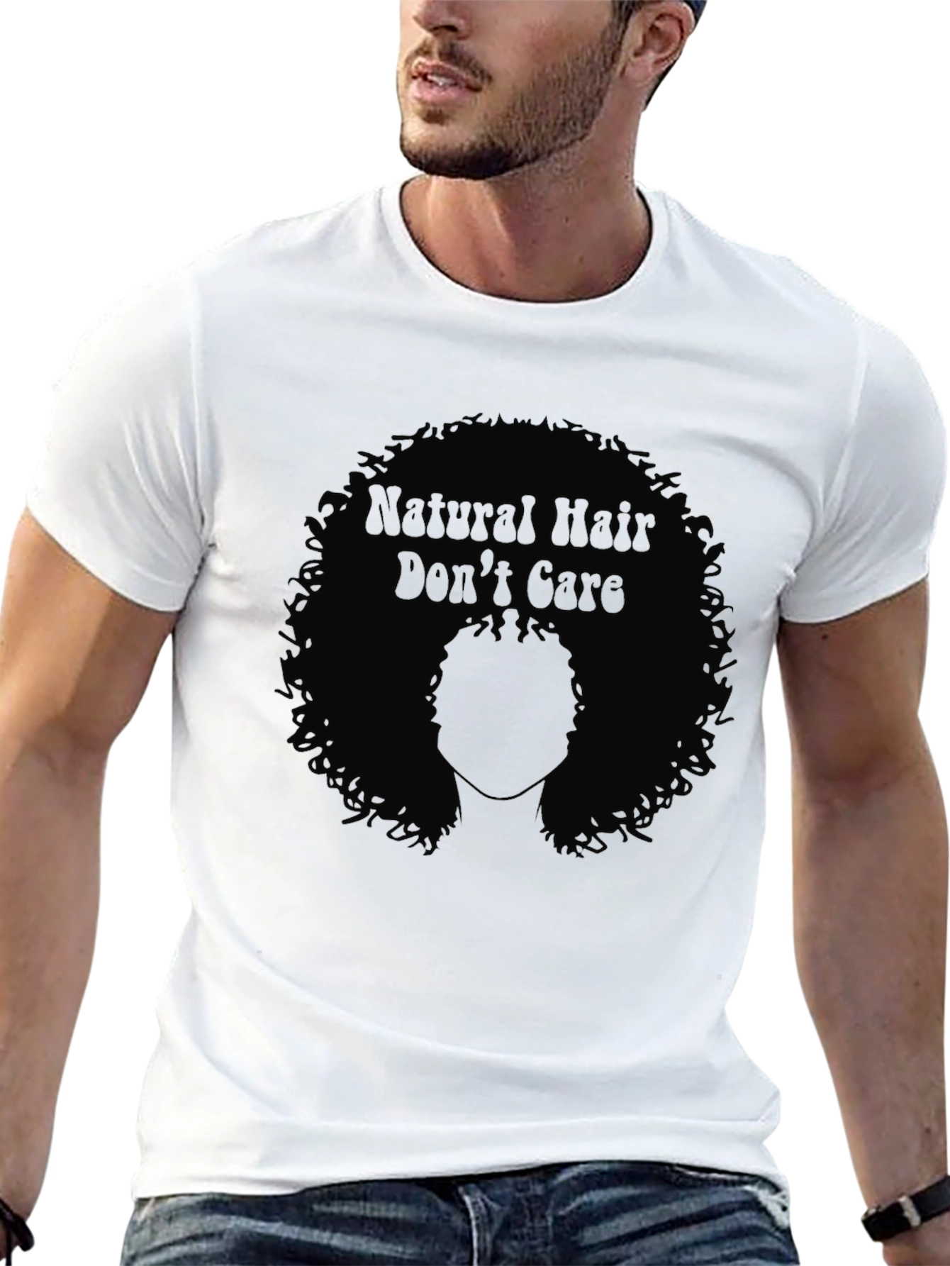 Black Natural Hair Don't Care Tee - Black Graphic T-Shirt view 13