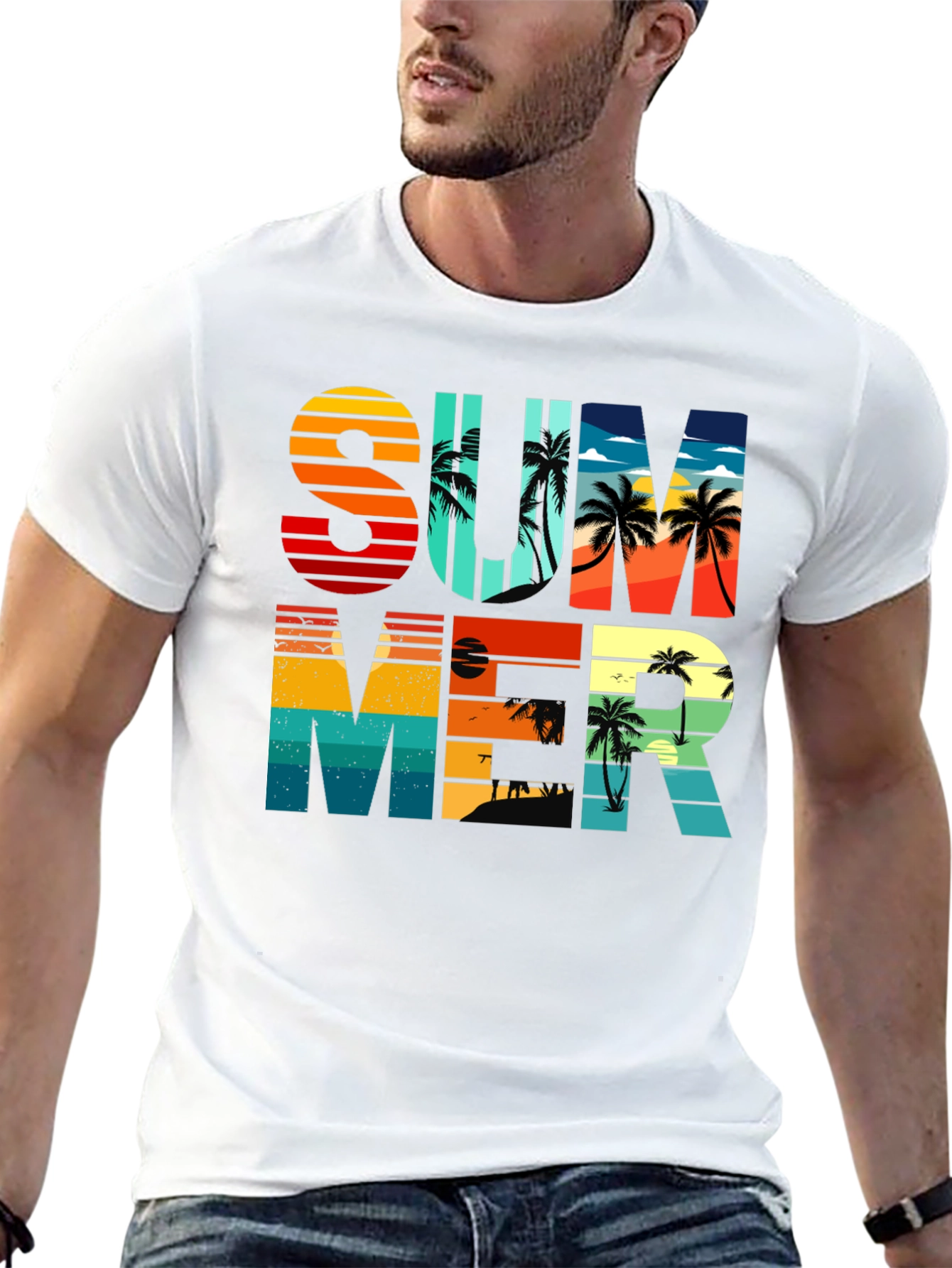Black Summer Graphic T-Shirt - Retro Palm Tree Design view 13