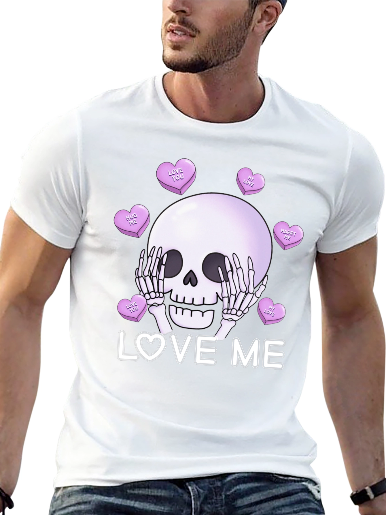 Black Love Me Skull Tee - Valentine's Day Skeleton Shirt view 13