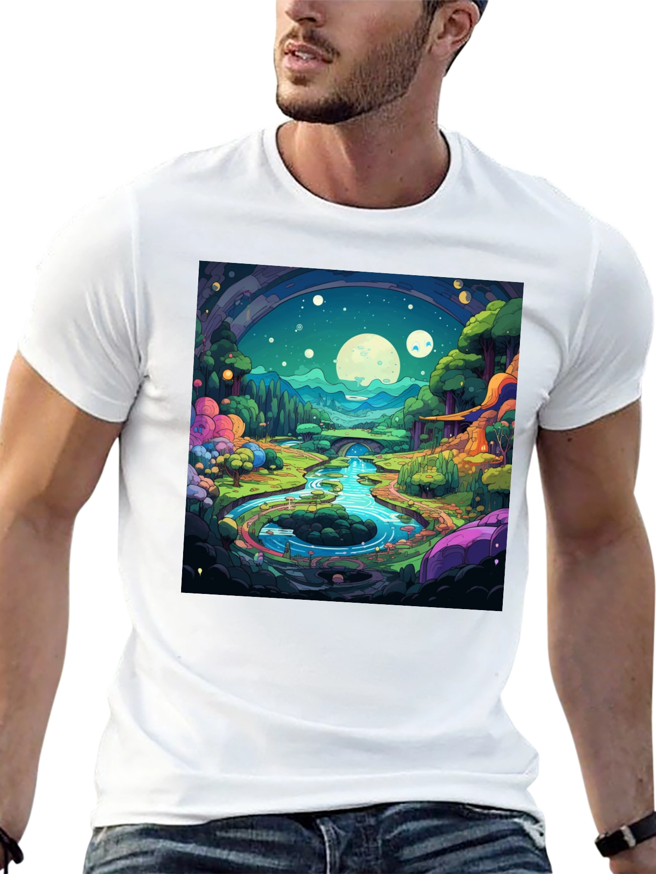 Black Cartoon Landscape Graphic Tee - Black view 13