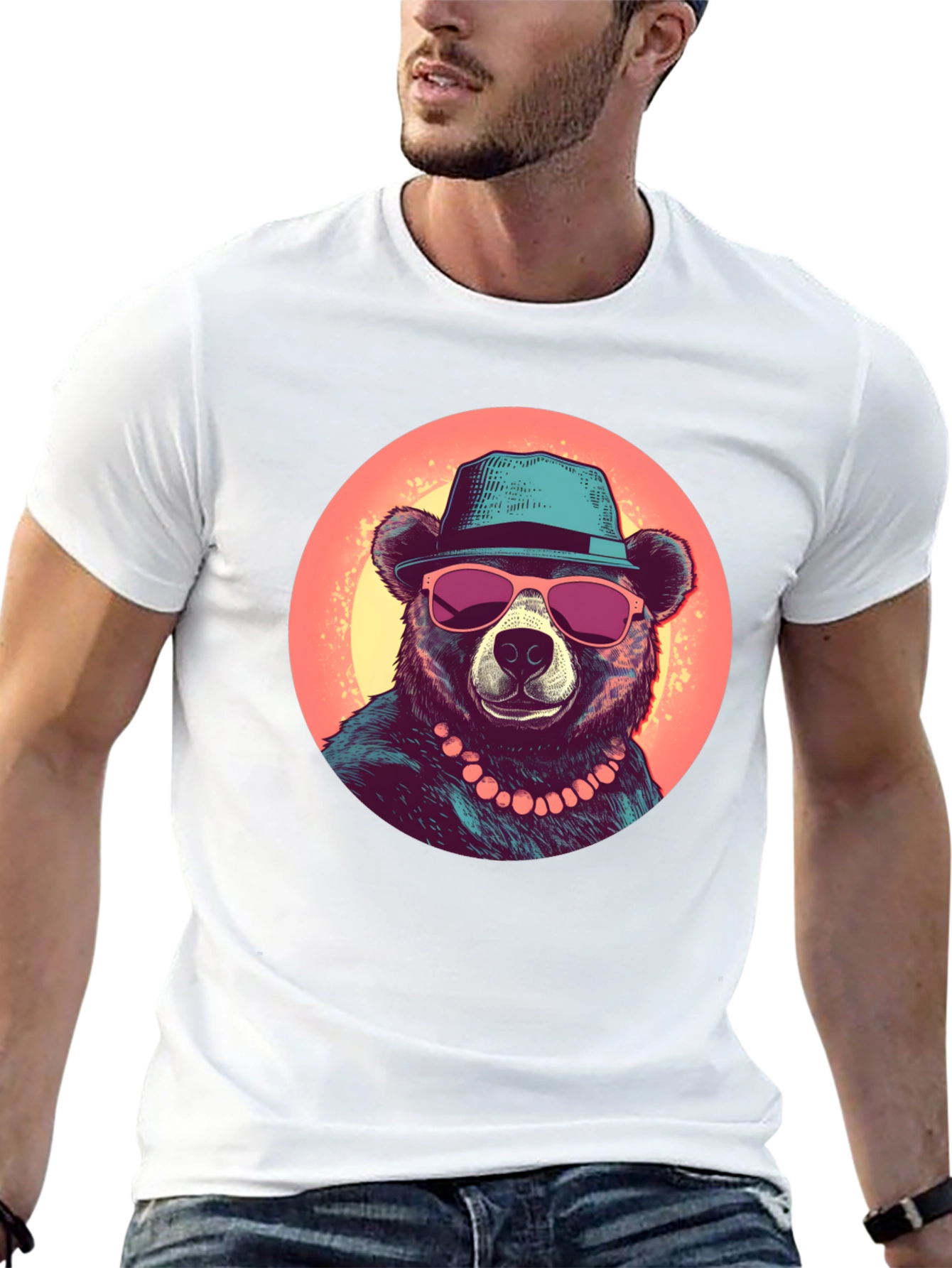 Black Bear with Hat Graphic Tee - Cool Summer Style view 13