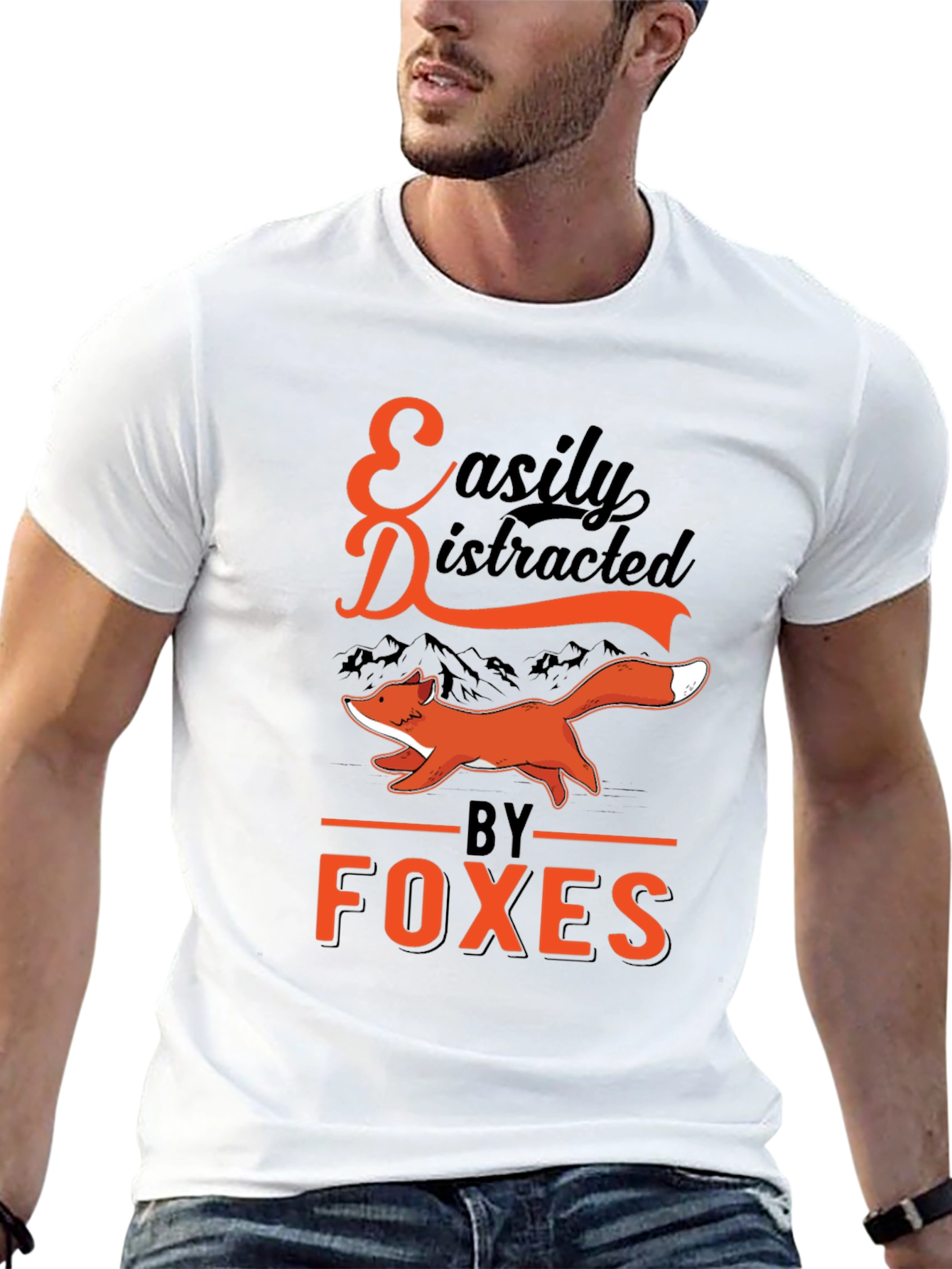 Black Easily Distracted by Foxes T-Shirt view 13