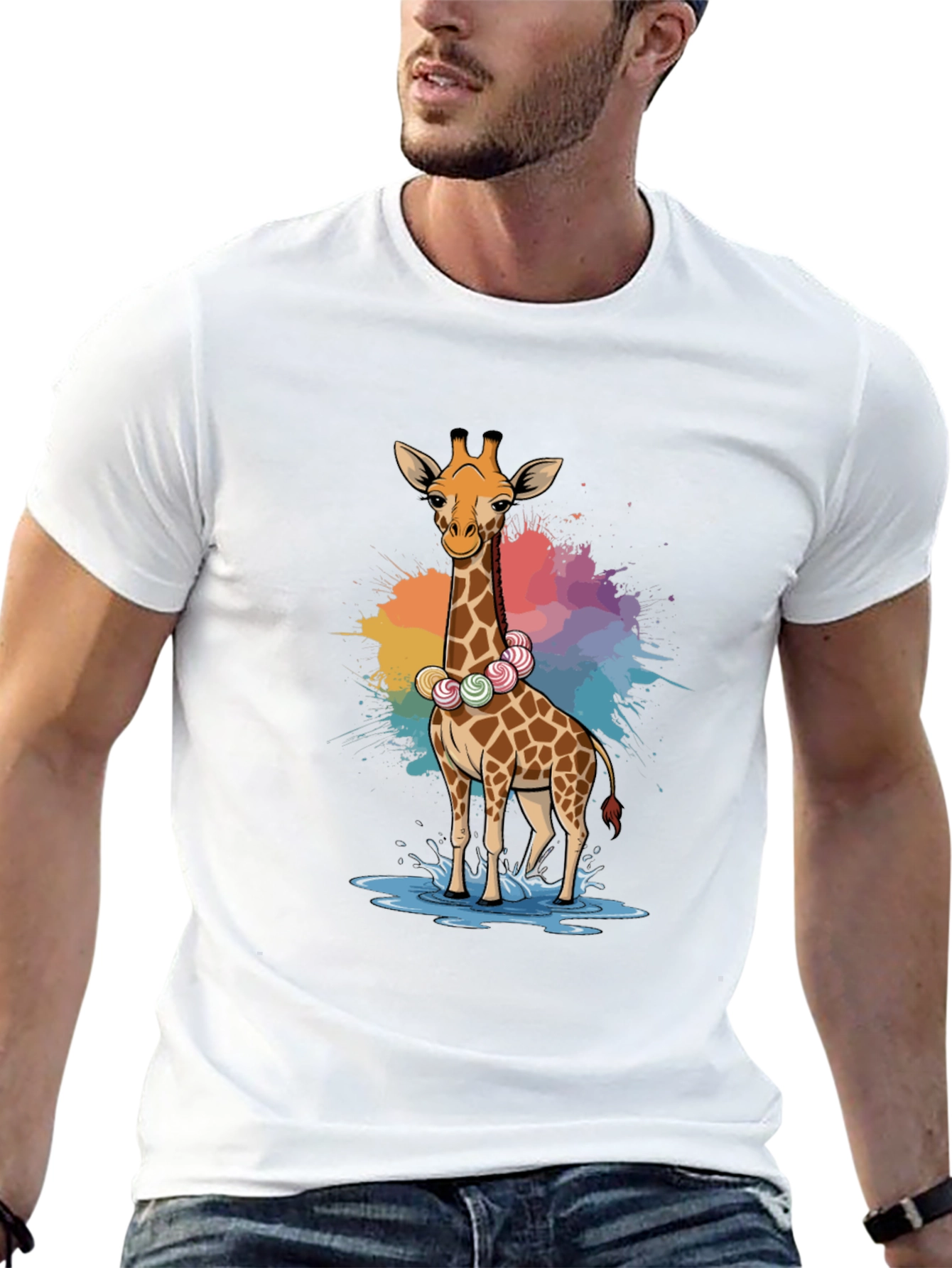 Black Giraffe Candy Lei T-Shirt - Fun Animal Tee view 13