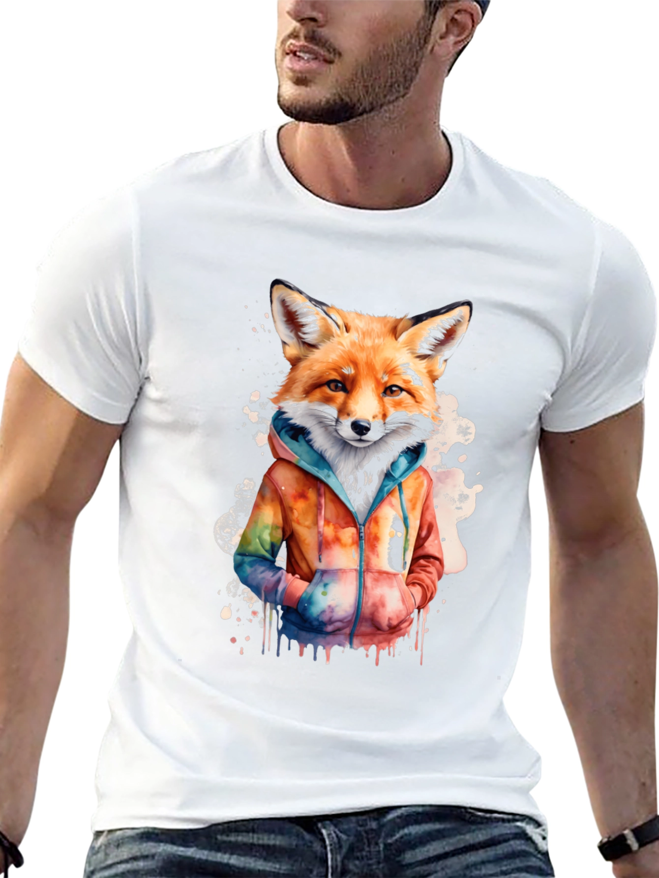 Black Fox Watercolor Graphic Tee - Urban Style view 13