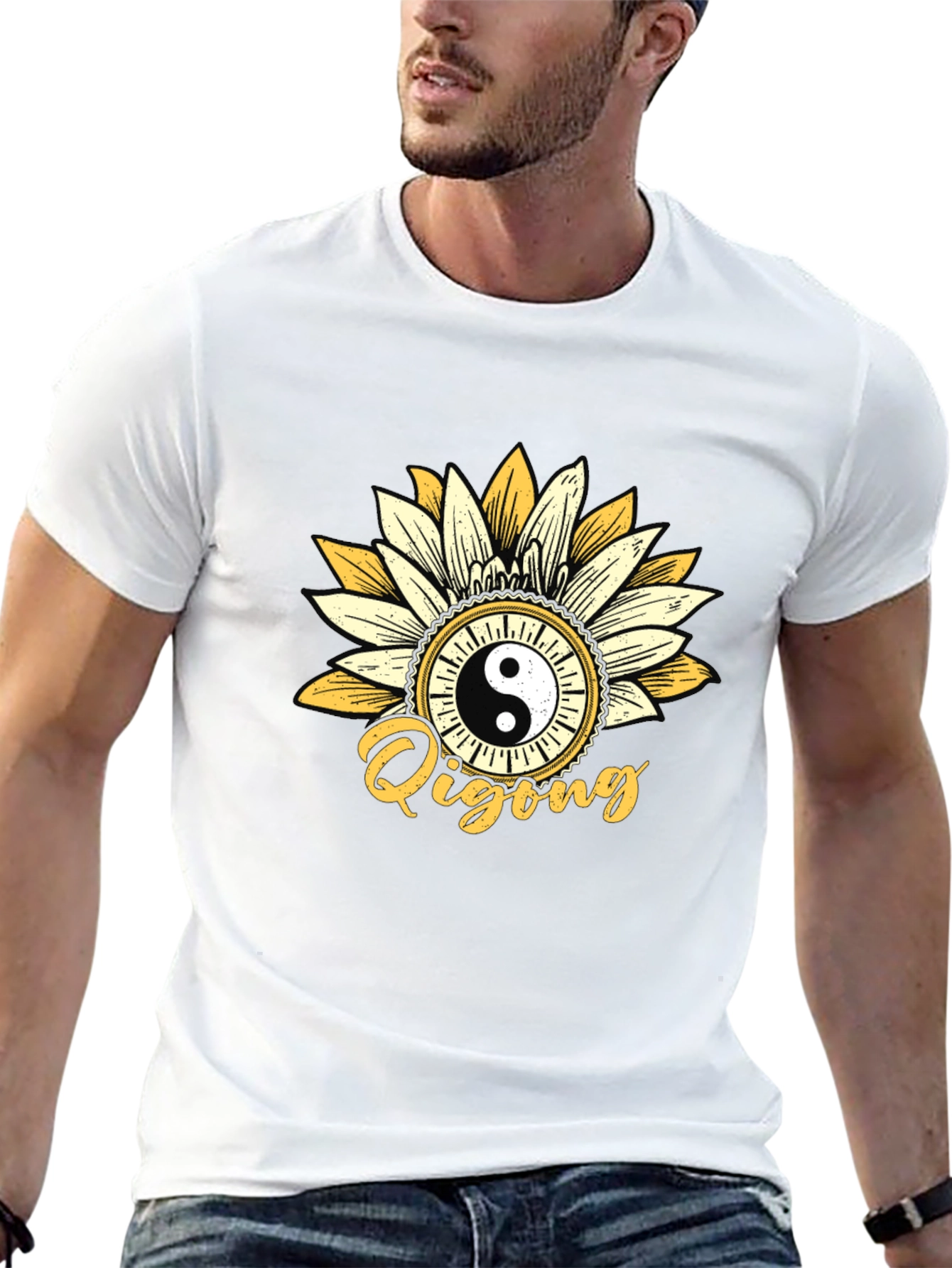 Black Yin Yang Qigong Sunflower Graphic Tee view 13