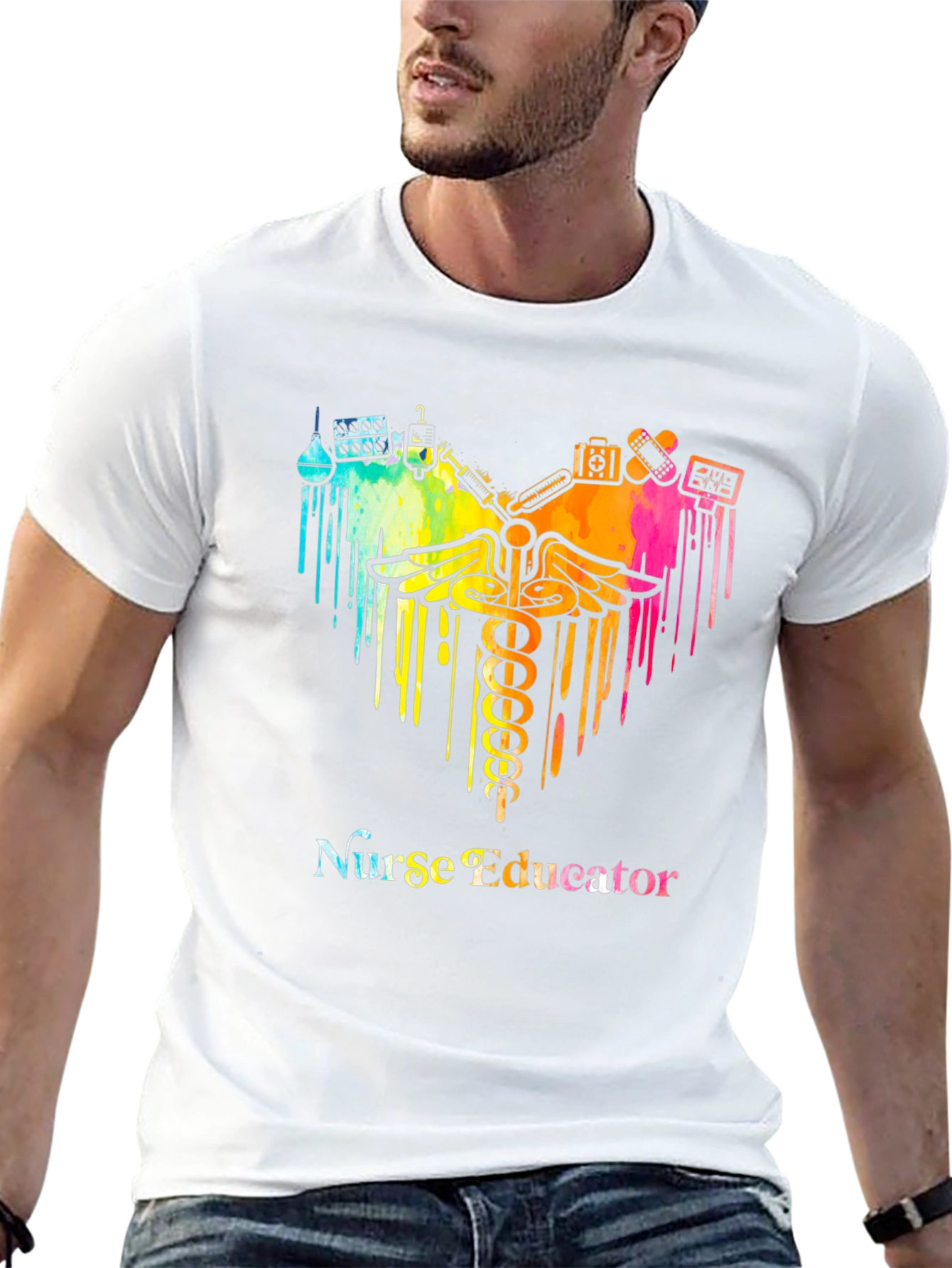 Black Nurse Educator Colorful Graphic T-Shirt view 13