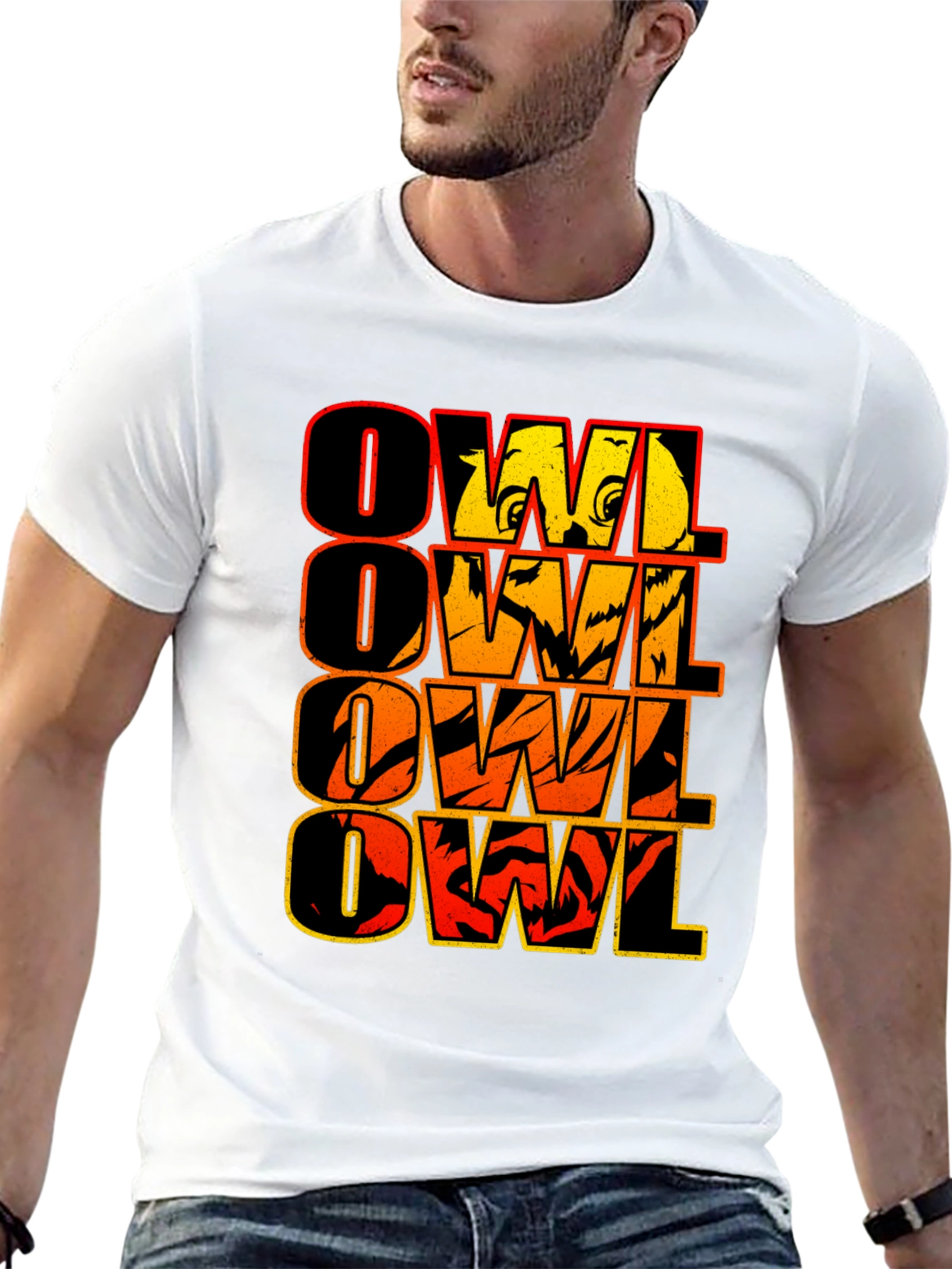 Black Owl Graphic Print Men's Black T-Shirt view 13