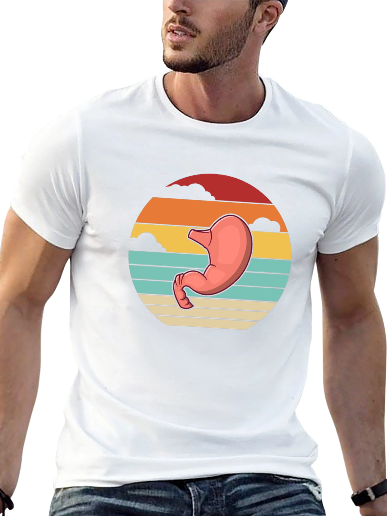 Black Stomach Anatomy Black T-Shirt - Retro Sunset Graphic Tee view 13