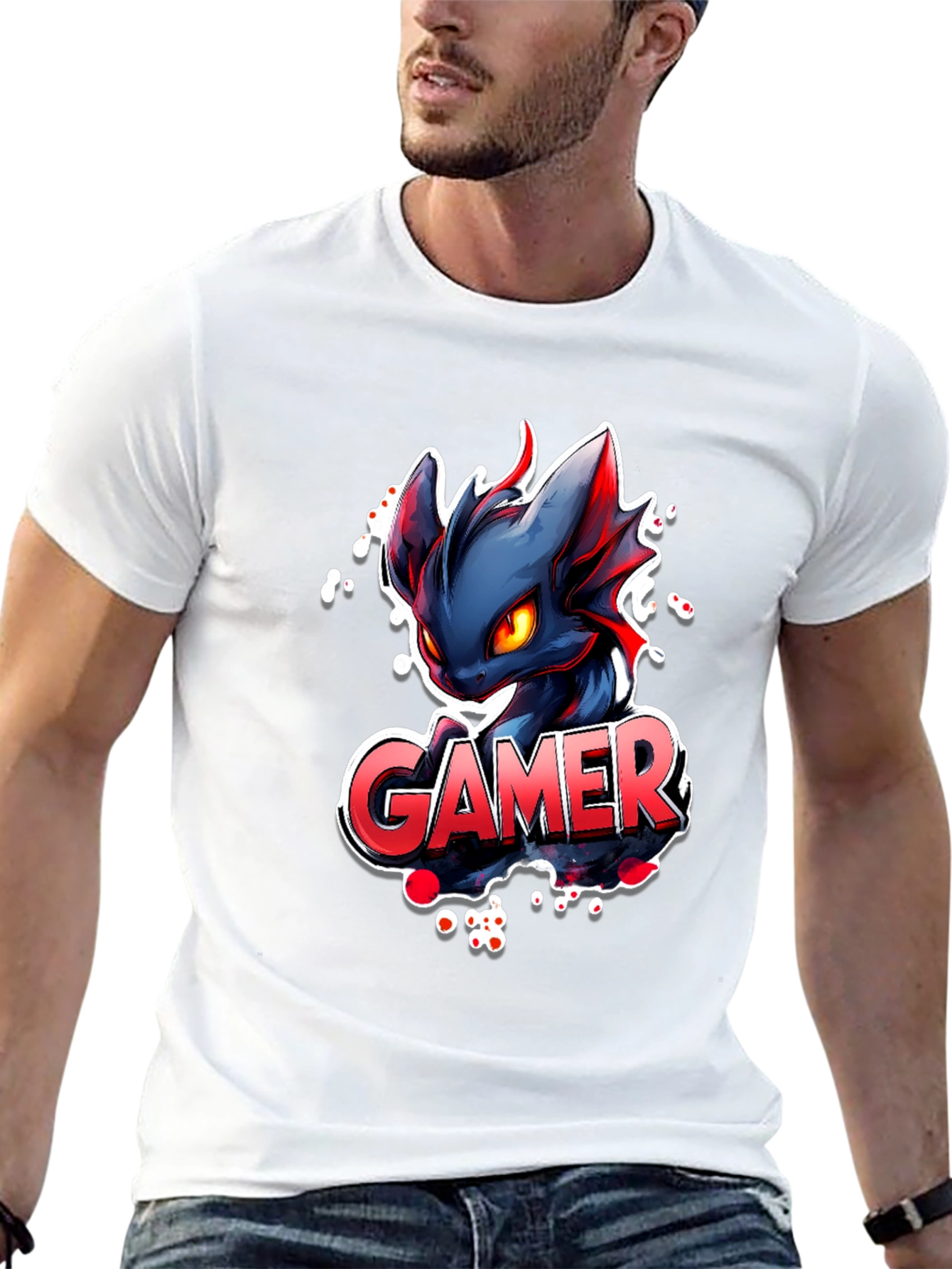 Black Gamer Dragon Graphic Tee - Black Cotton T-Shirt view 13