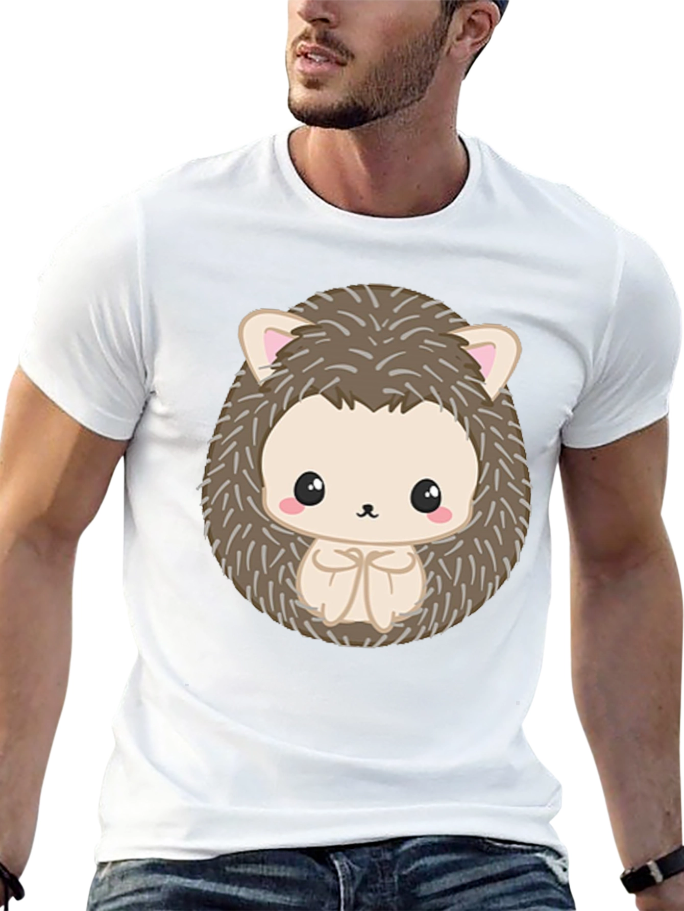 Black Cute Hedgehog Graphic Black T-Shirt view 13