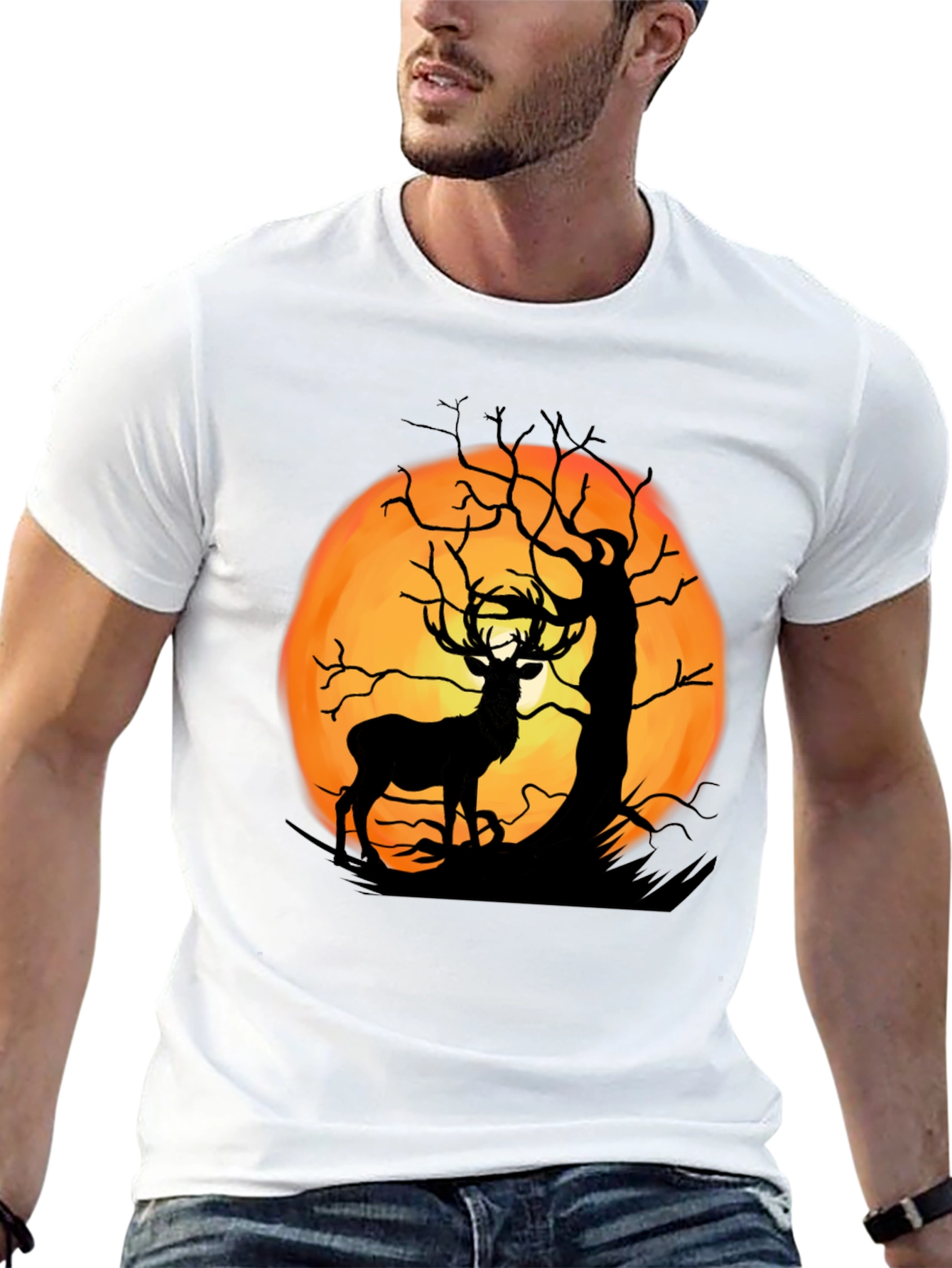 Black Deer Moon Silhouette Graphic Tee - Black Cotton view 13