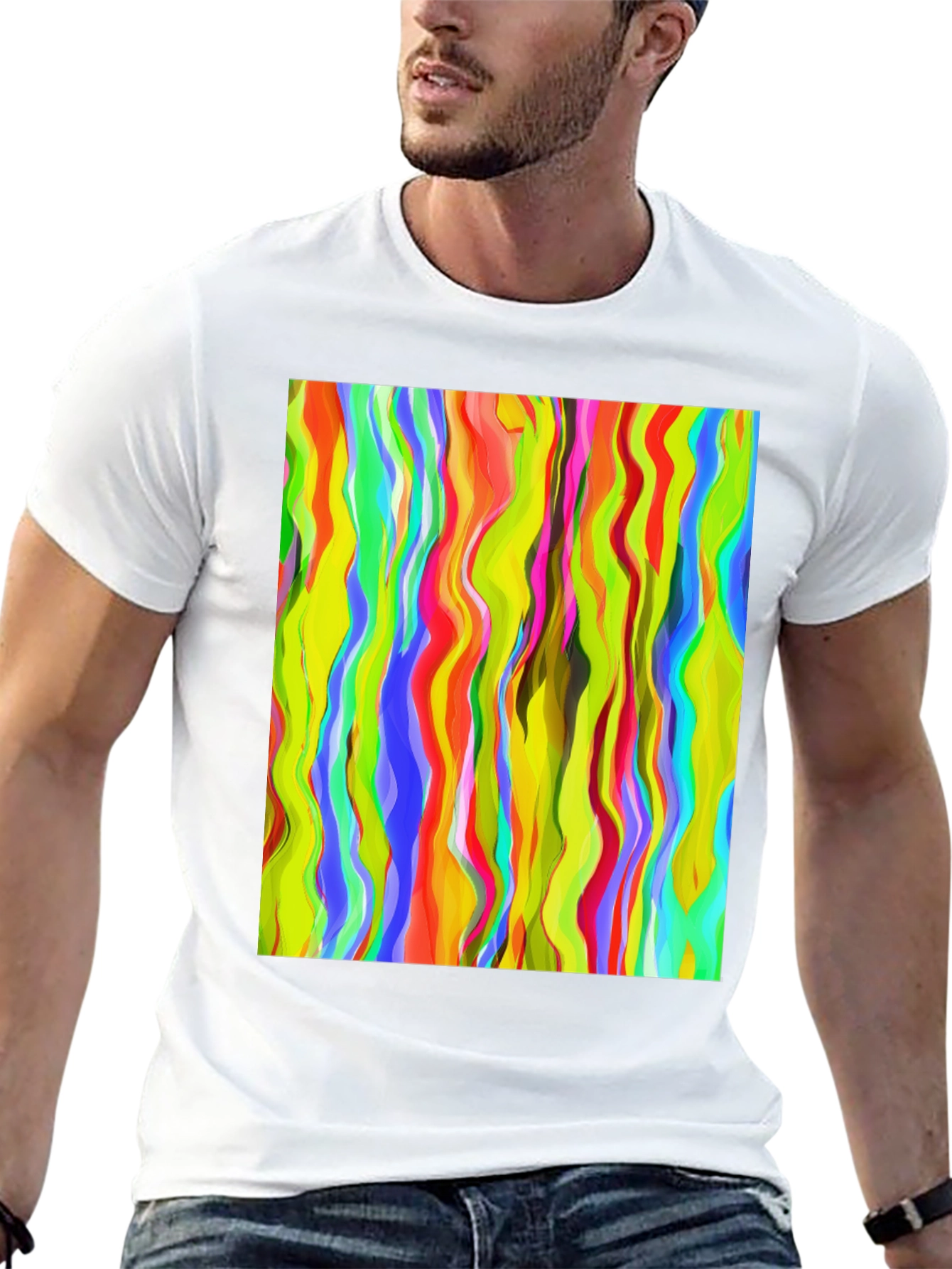 Black Vibrant Abstract Wave Print Black T-Shirt view 13