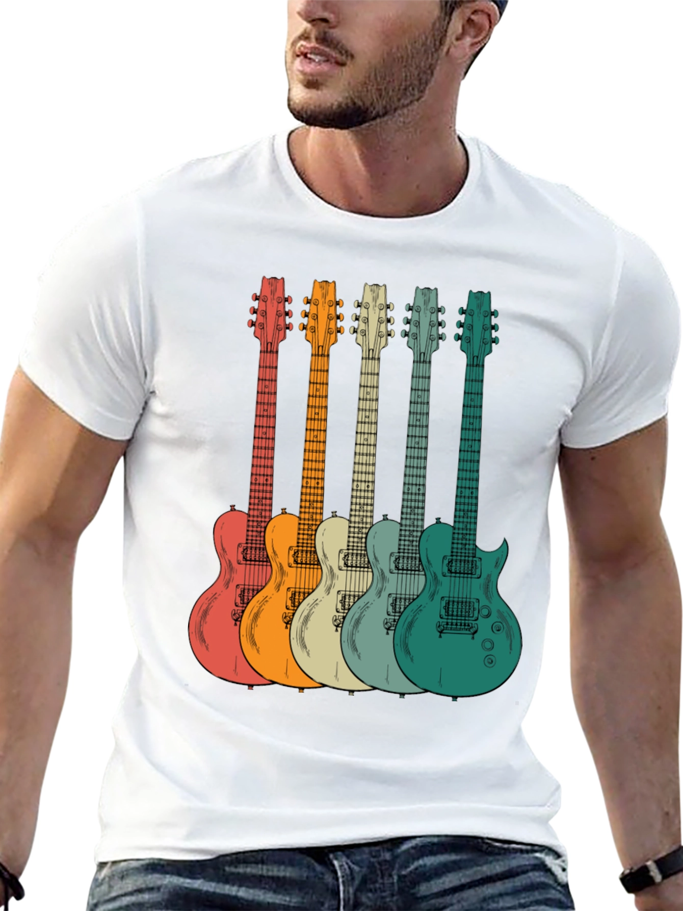 Black Retro Guitar Graphic Tee - Music Lover's T-Shirt view 13