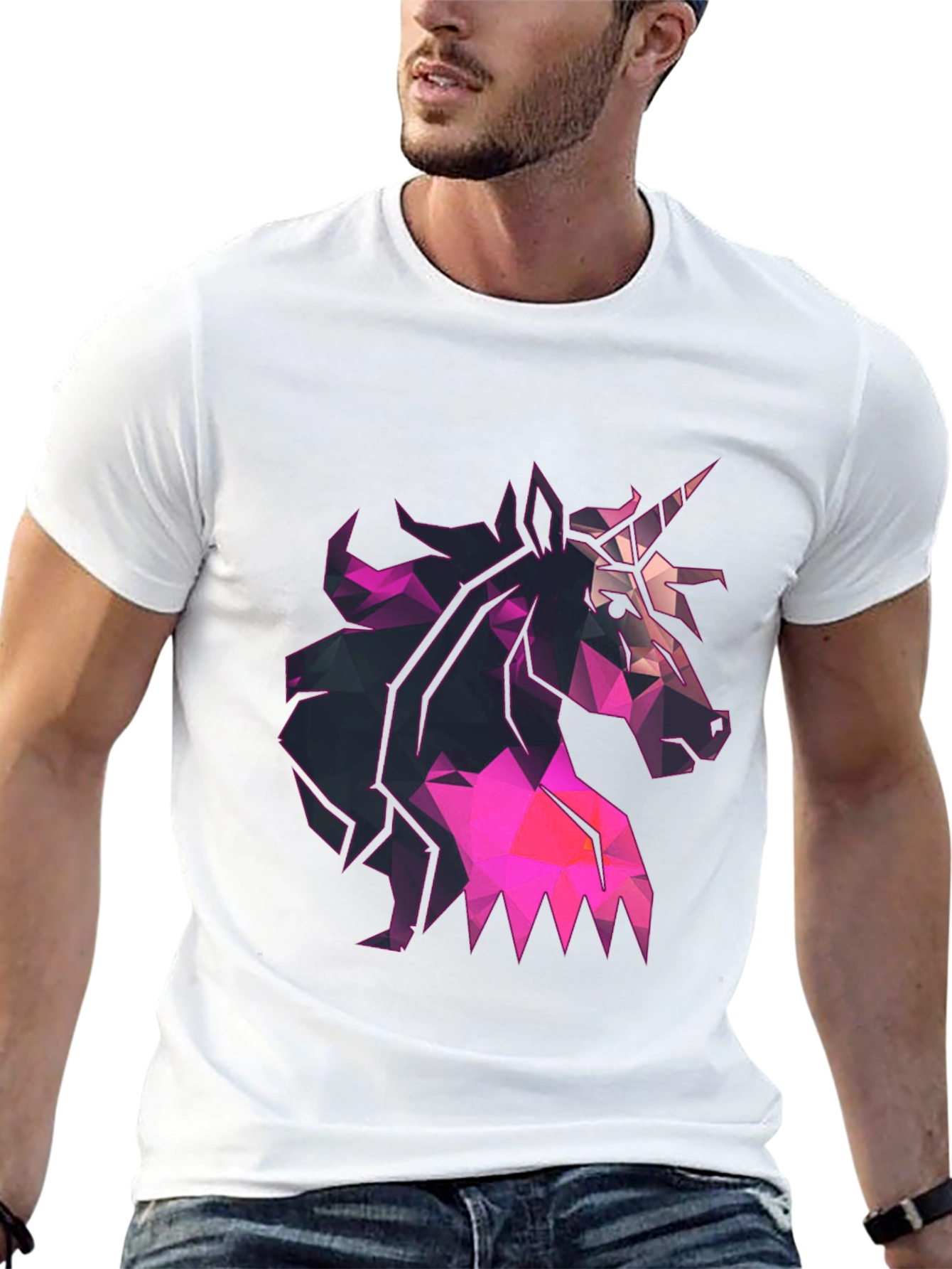 Black Geometric Unicorn Graphic Tee - Black T-Shirt view 13