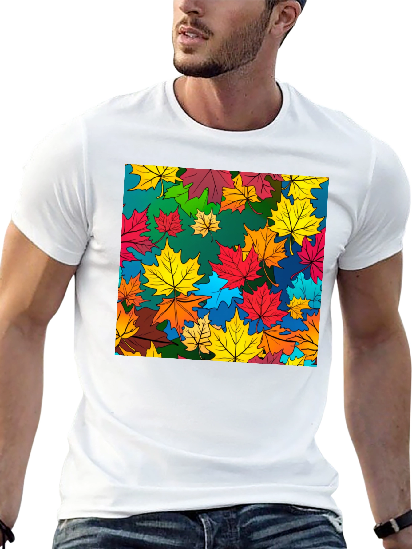 Black Autumn Leaves Graphic Tee - Stylish Nature Design view 13