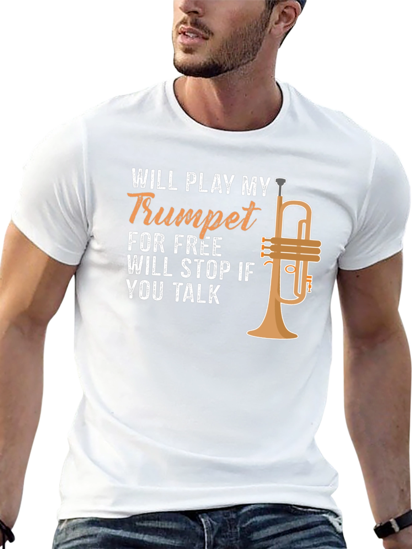 Black Trumpet Player T-Shirt - Will Play for Free! view 13