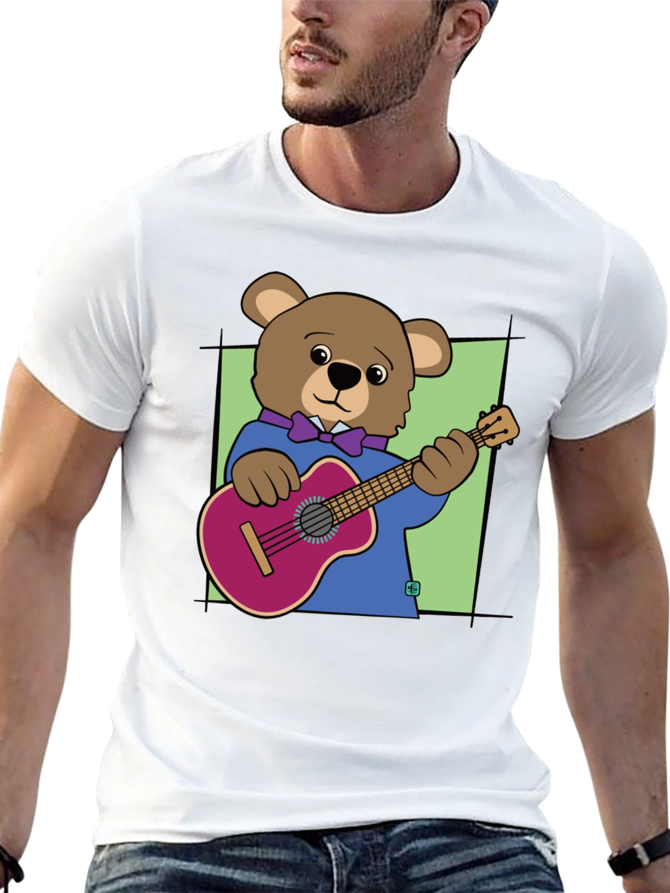 Black Bear Playing Guitar Graphic Tee - Cool Musician T-Shirt view 13