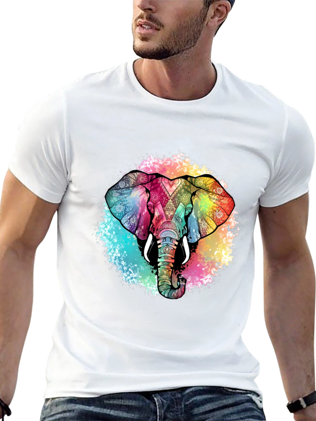 Black Colorful Elephant Graphic Tee - Unique Design view 13