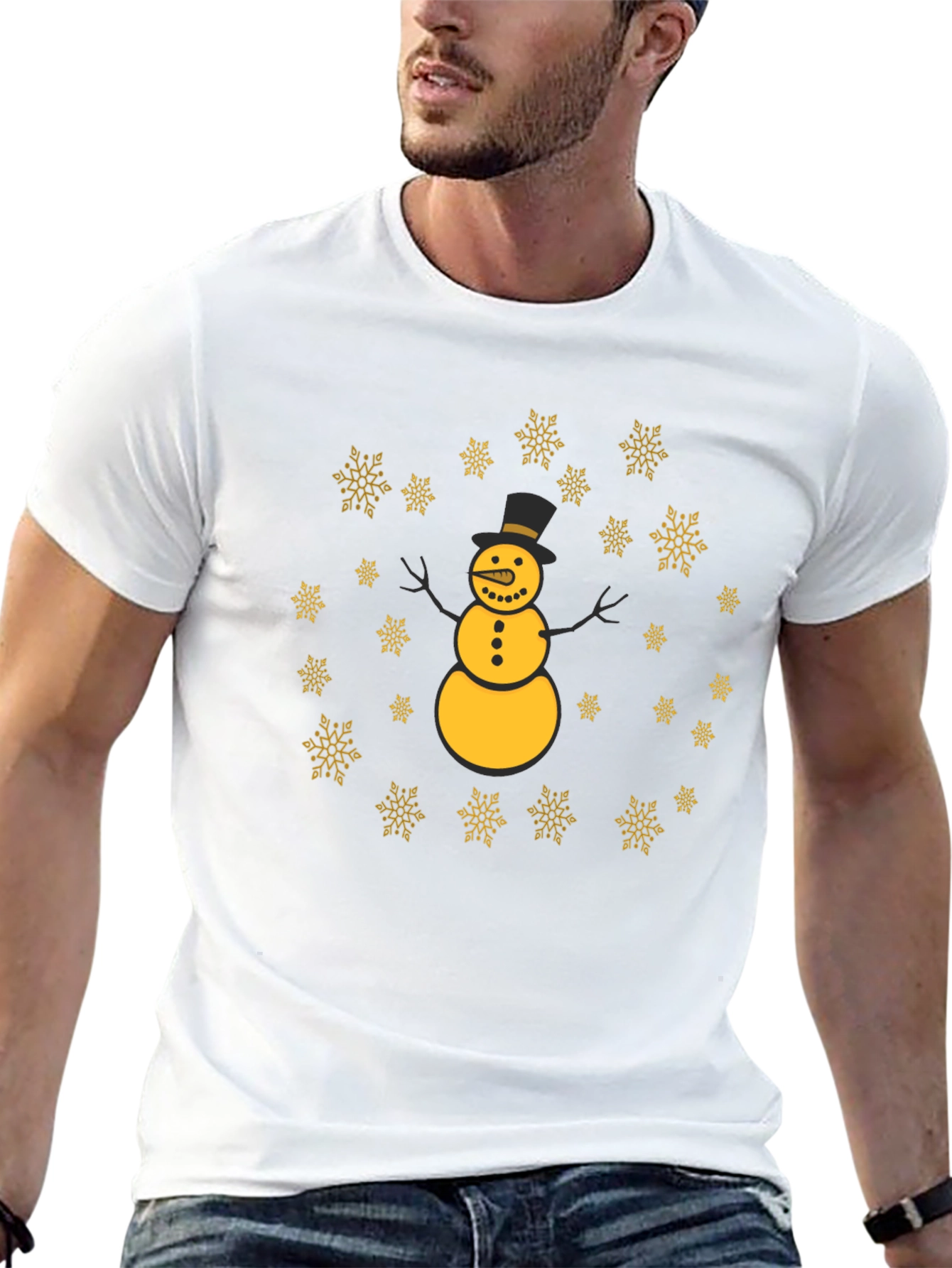 Black Snowman Snowflake Black Tee Shirt view 13