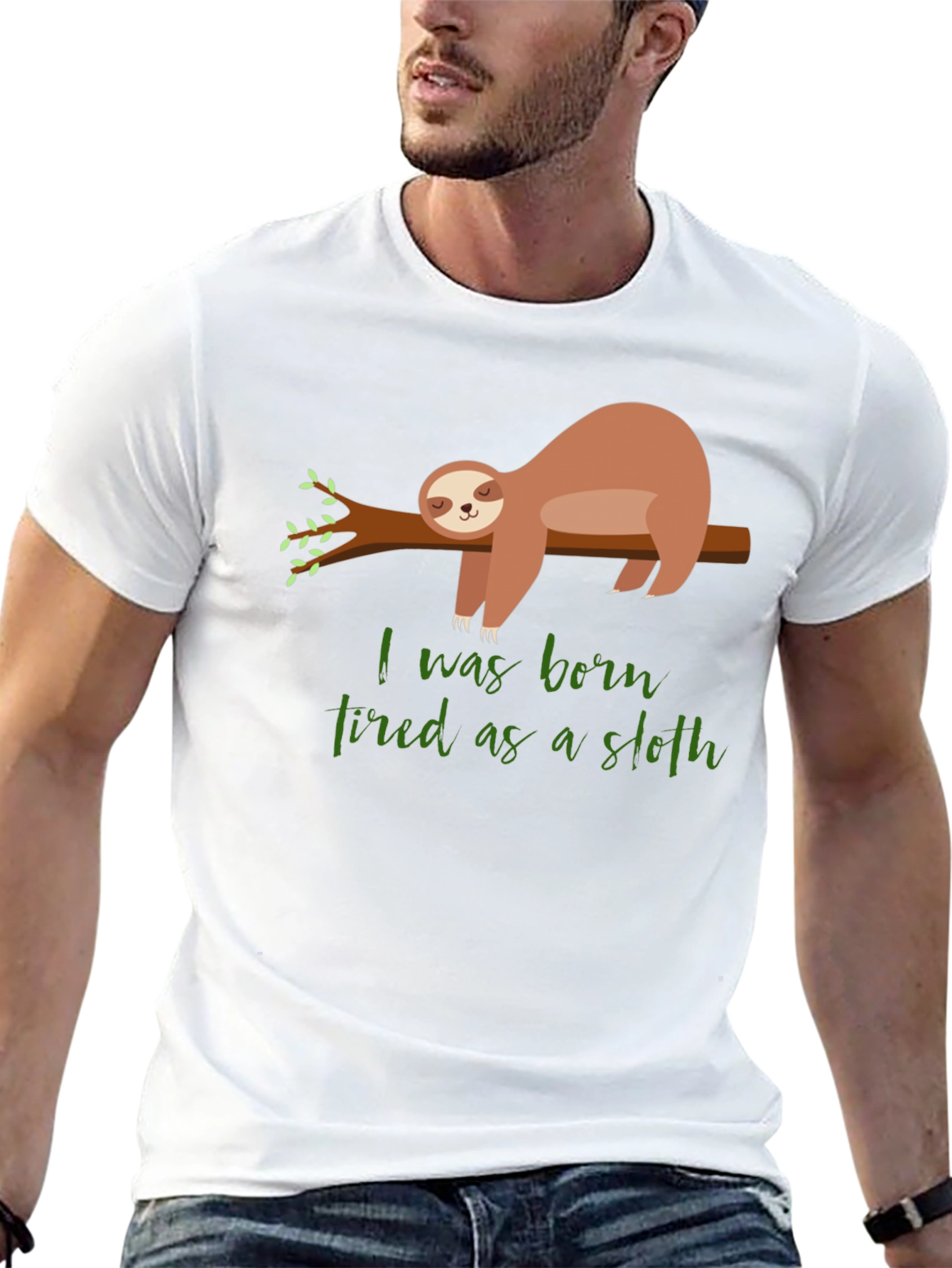 Black Born Tired Sloth Graphic T-Shirt - Unisex Cotton Tee view 13
