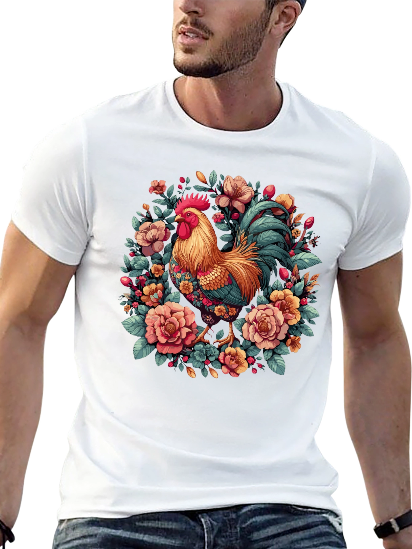 Black Floral Rooster Graphic T-Shirt view 13