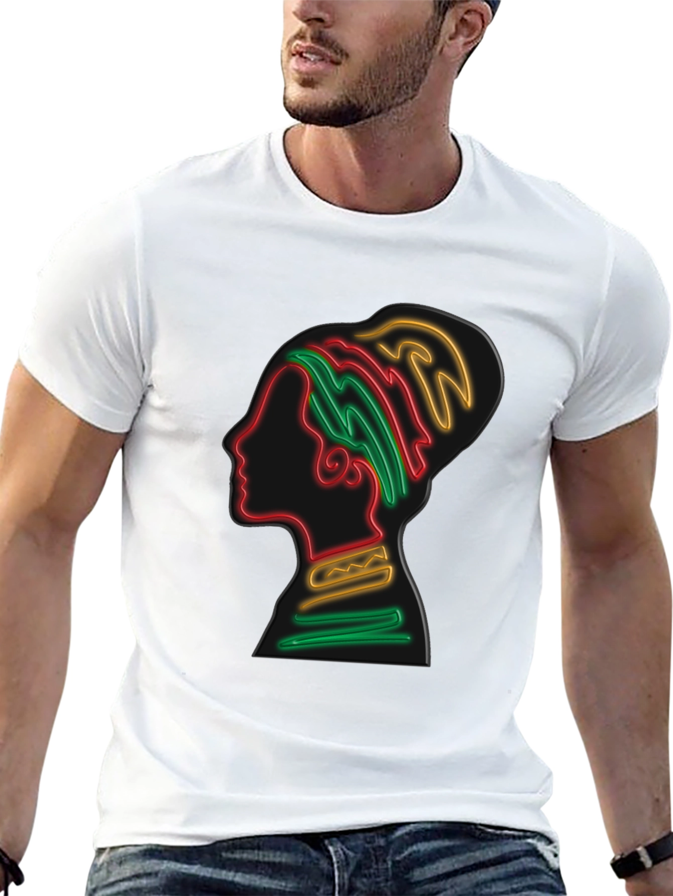 Black Vibrant Neon Silhouette Graphic Tee - Unisex Black T-Shirt view 13