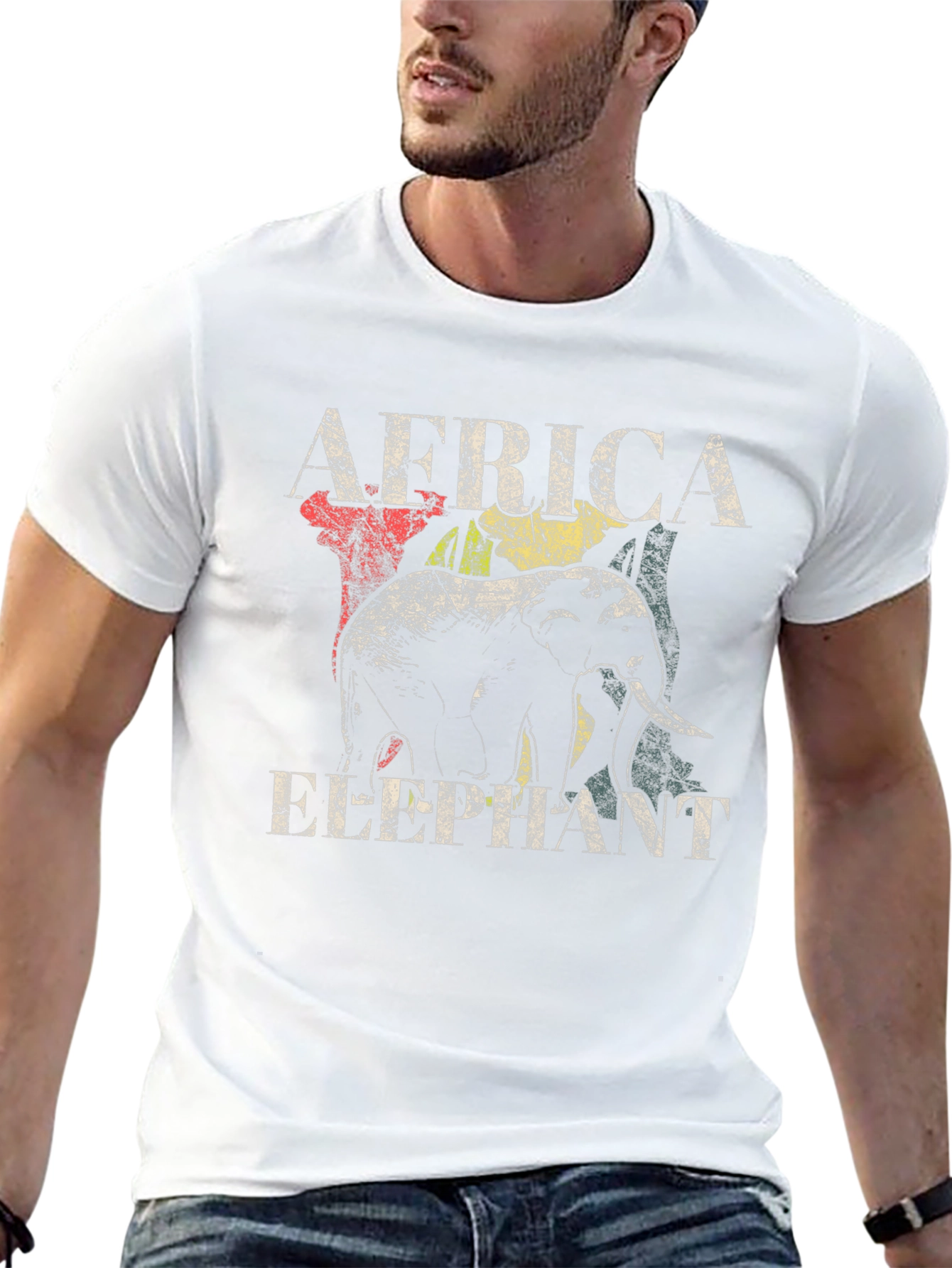 Black Africa Elephant Graphic T-Shirt - Distressed Print view 13