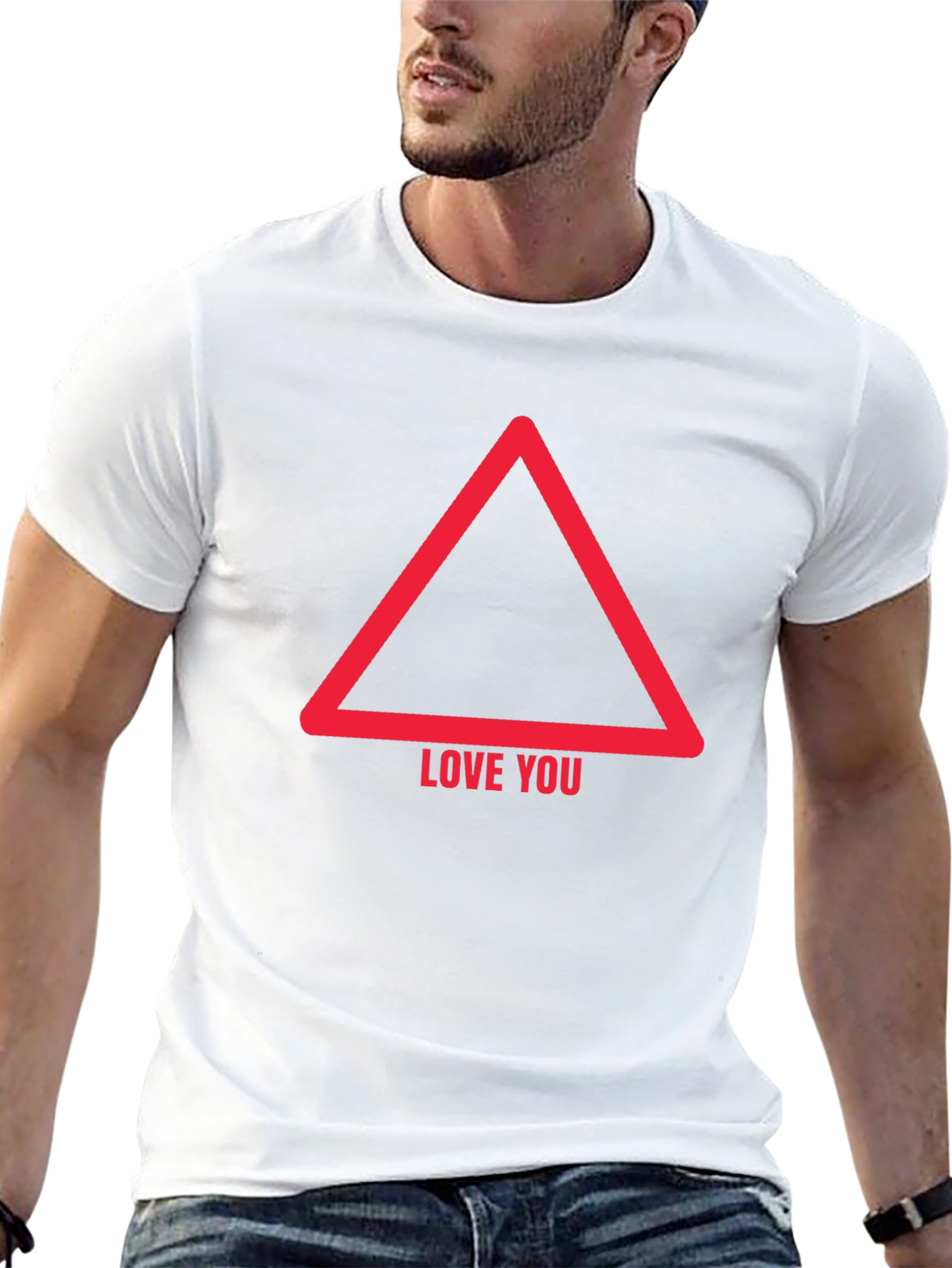 Black Love You Triangle Graphic Tee - Mens Casual Black T-Shirt view 13
